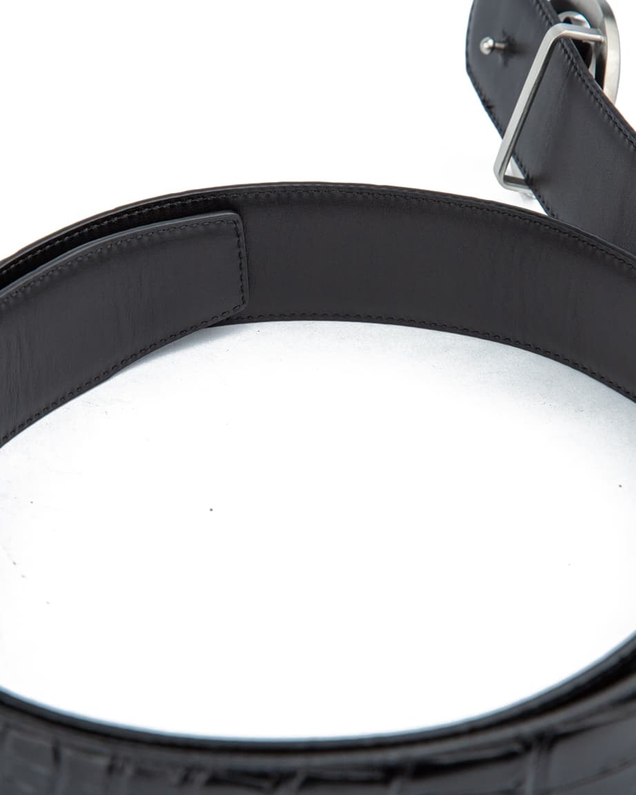 Luxury Black Croc-Embossed Leather Belt with Medusa Metal Buckle – Unisex