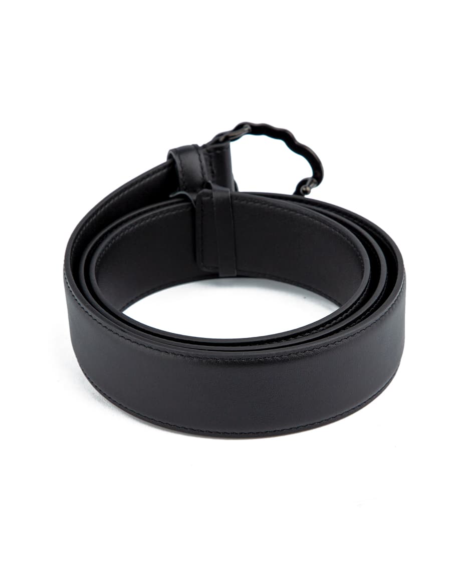 Premium Black Leather Belt with Unique Designer Metal Buckle – Unisex
