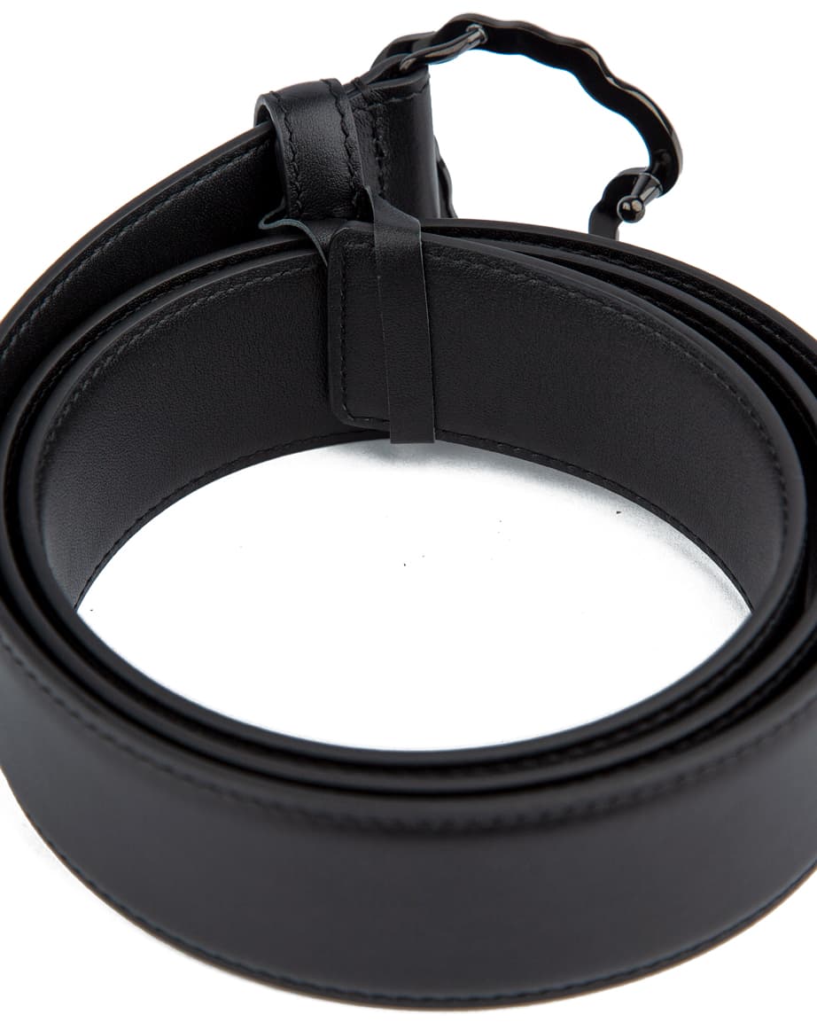 Premium Black Leather Belt with Unique Designer Metal Buckle – Unisex
