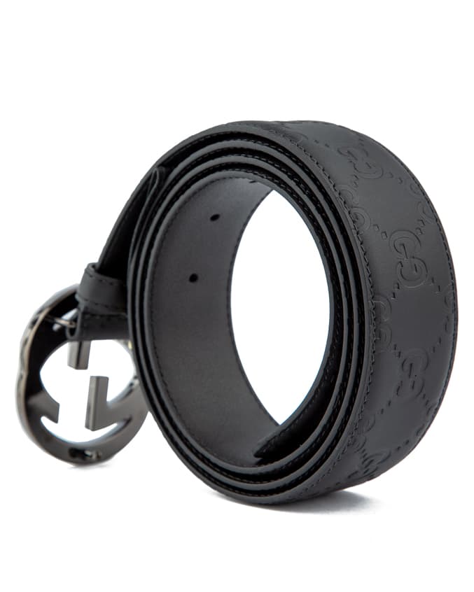 Luxury Black Leather Belt with Iconic Metal Logo Buckle for Men and Women