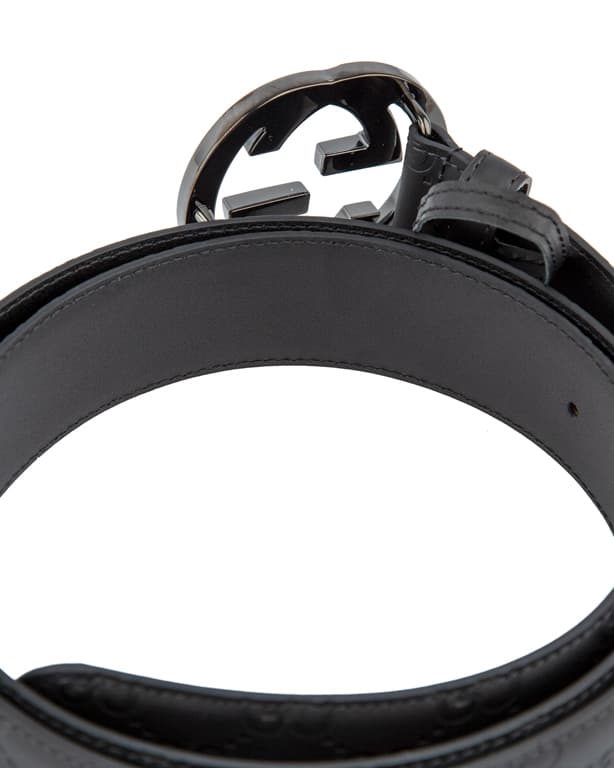 Luxury Black Leather Belt with Iconic Metal Logo Buckle for Men and Women