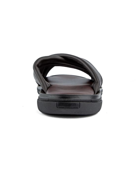Men's brown leather padded cross strap sandals.