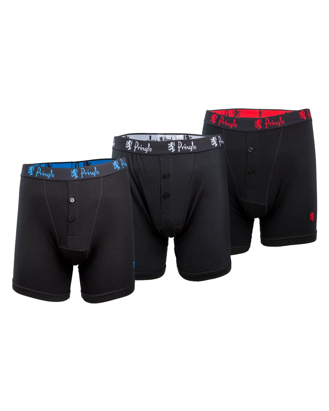 Men's Classic Black Boxer Shorts – 3 Pack with Elastic Waistbands in Red, Blue, and White – Comfortable and Stylish Underwear for Everyday Wear