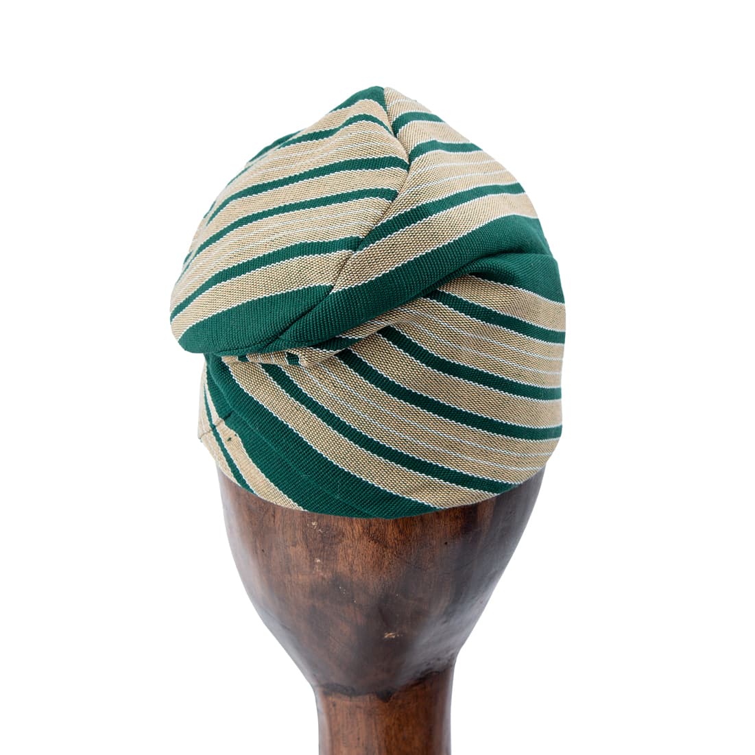 Handwoven Aso-Oke Cap | Hat | Fila - Deep Green & Beige Striped Unisex Traditional Hat