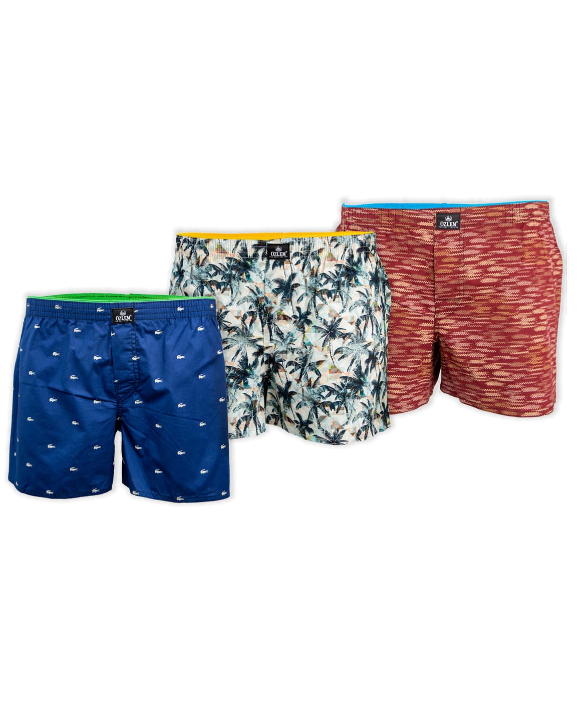 Men's Classic Buttoned Boxer Shorts - 3 Pack | Soft Cotton Underwear | Black with Blue, White, and Red Waistband