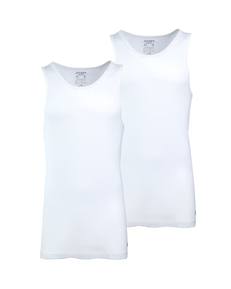 Jockey Men's Classic White Sleeveless Vest - 2-Pack, 100% Cotton, Breathable, Soft & Comfortable Fit.