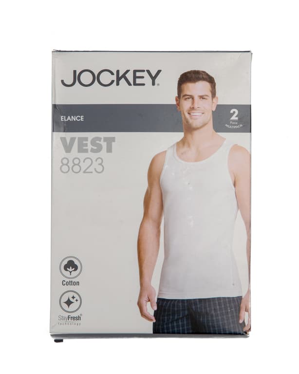Jockey Men's Classic White Sleeveless Vest - 2-Pack, 100% Cotton, Breathable, Soft & Comfortable Fit.