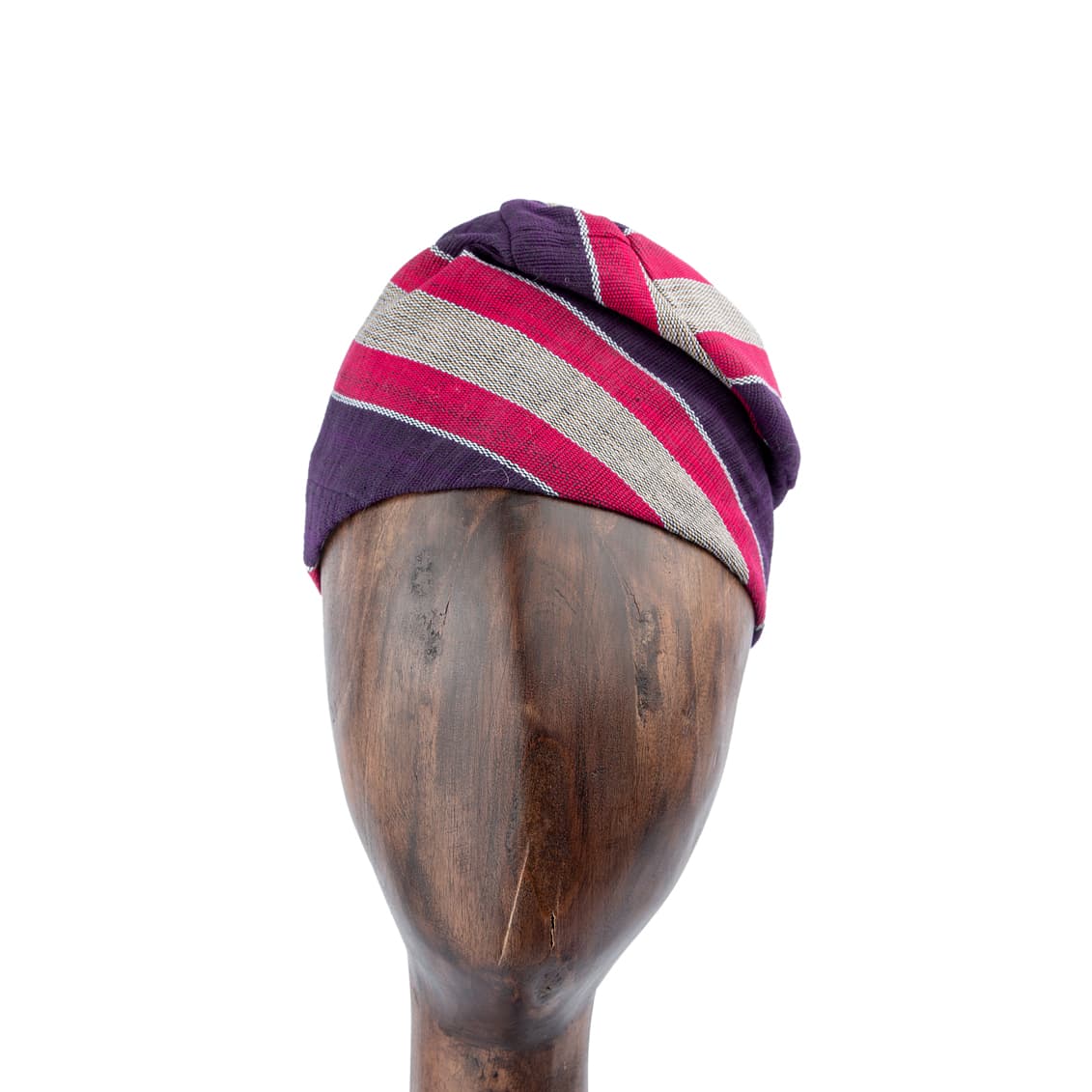 Handwoven purple and red Aso-Oke cap with silver stripes, unisex traditional headwear for weddings, cultural events, and everyday stylish wear