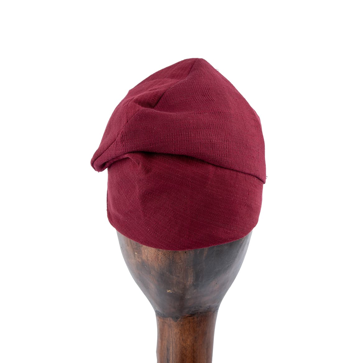 Handwoven burgundy Aso-Oke cap for men and women, perfect for cultural events, weddings, and stylish casual looks. Timeless, versatile traditional headwear