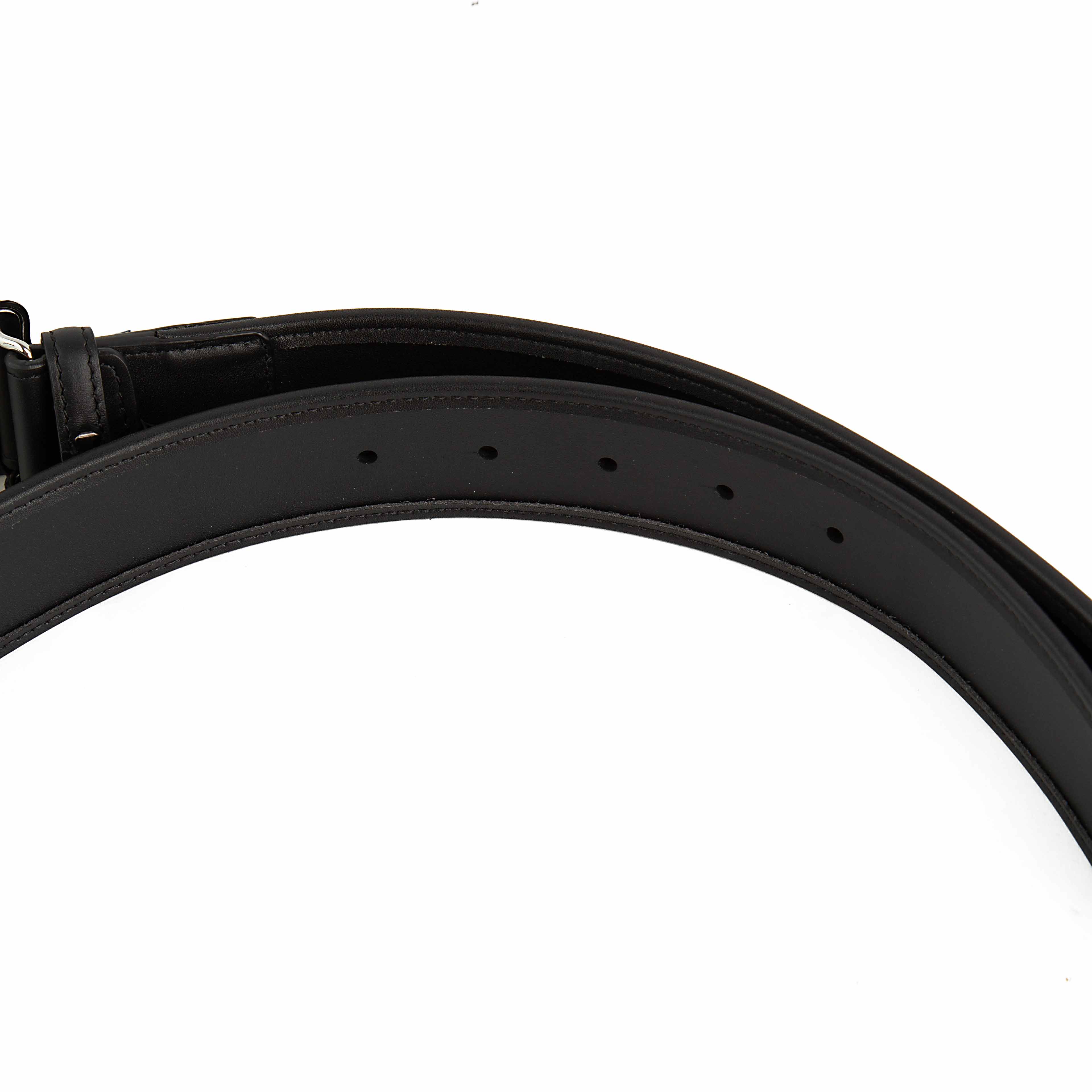 This is a bold, high-fashion Black Leather Belt featuring a vibrant, contemporary interpretation of the classical Greca (Greek Key) motif.
