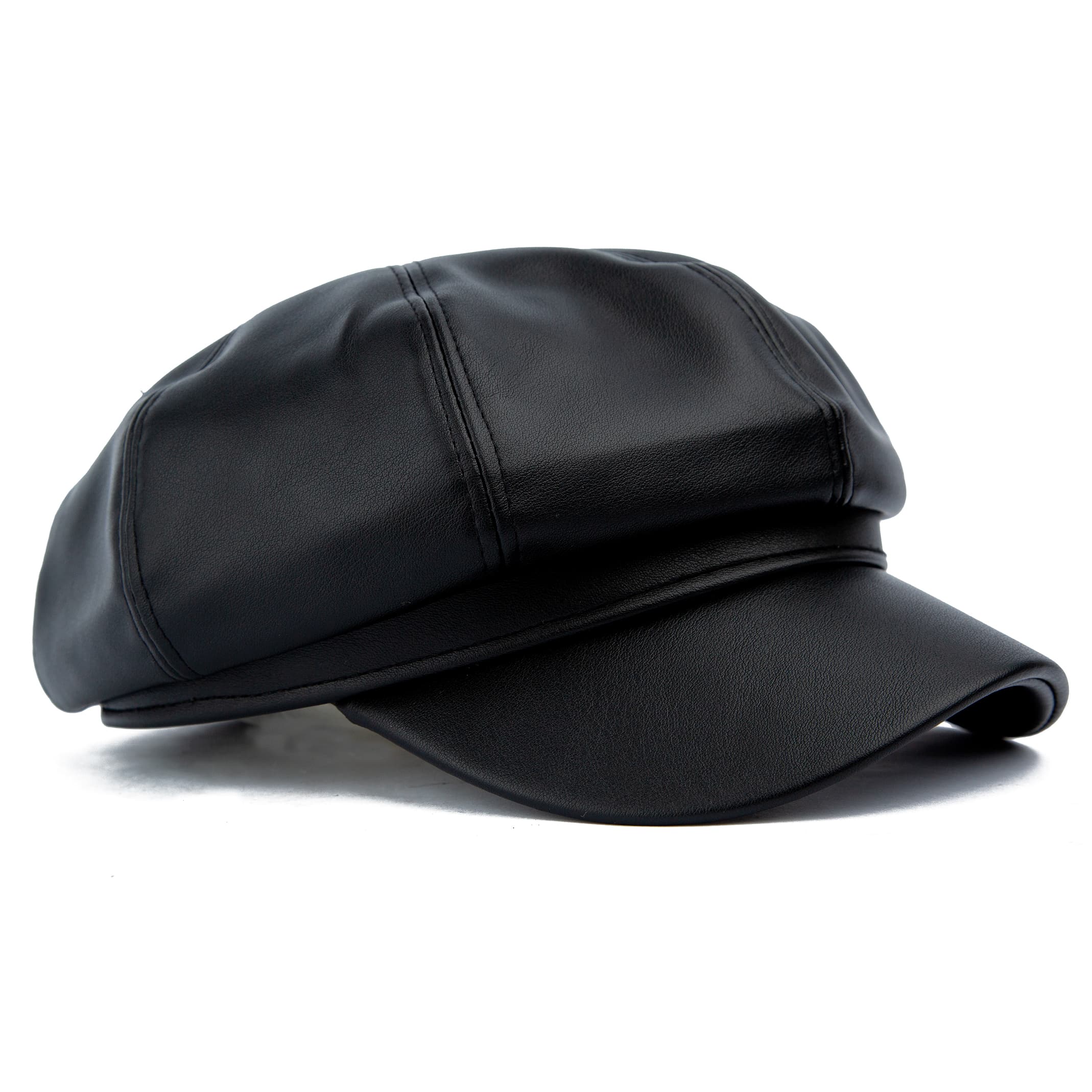 Black Faux Leather Baker Boy Cap | Hat
