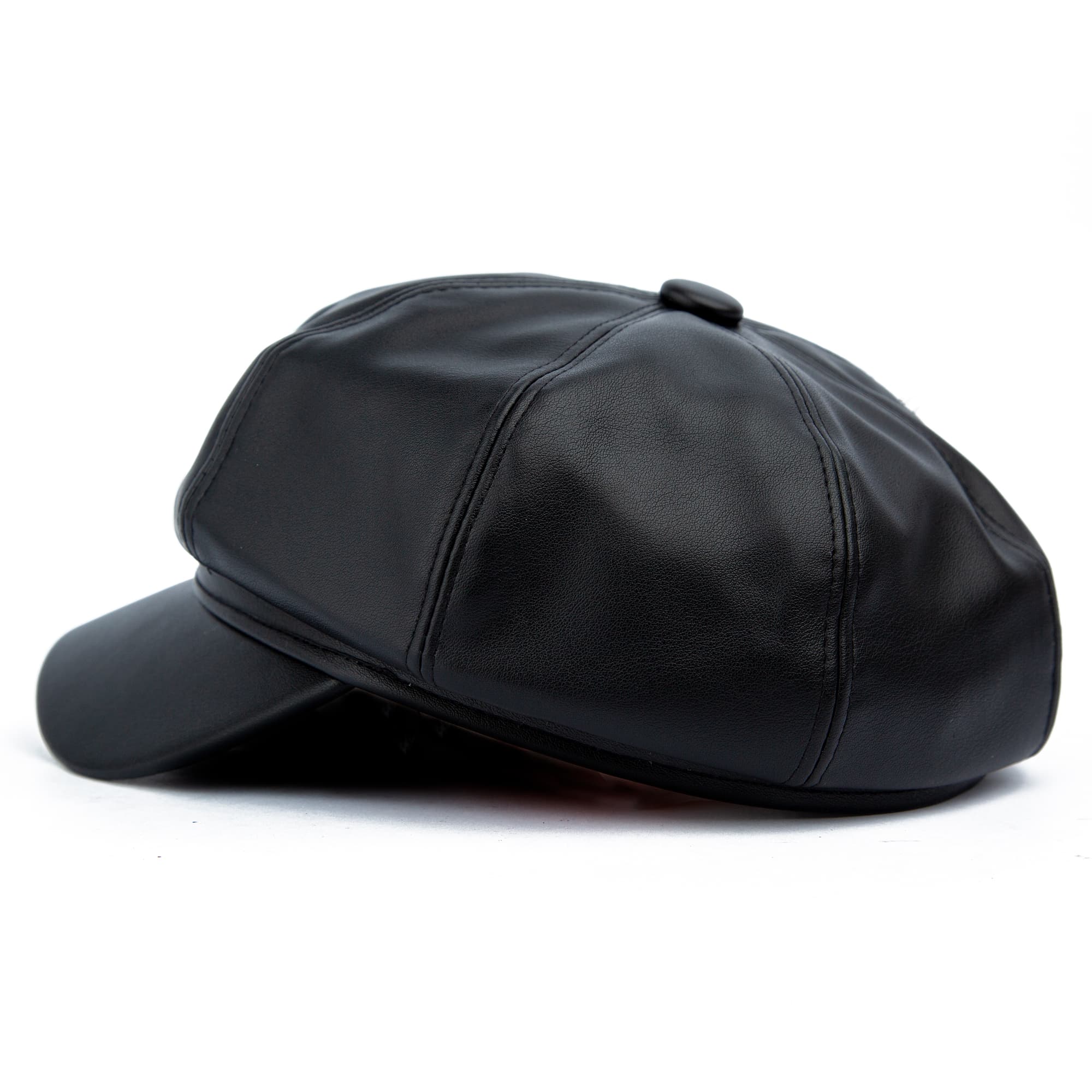 Black Faux Leather Baker Boy Cap | Hat