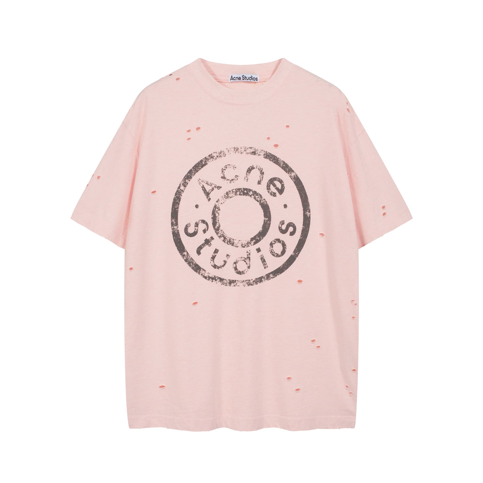 Acne Studios Distressed Stamp Logo T-Shirt - Pale Pink (47)
