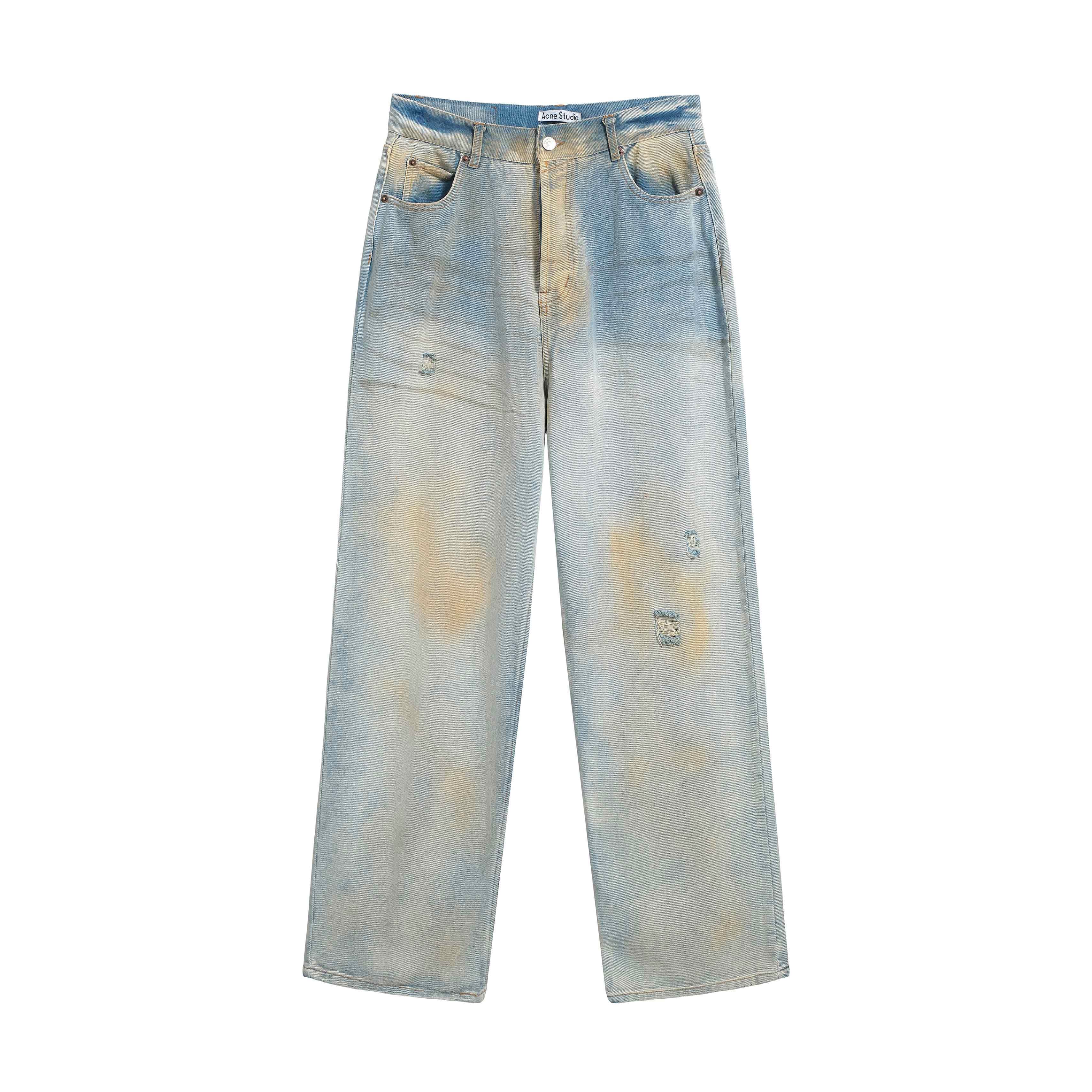 Acne Studios Loose Fit Mud-Stain Distressed Denim Jeans