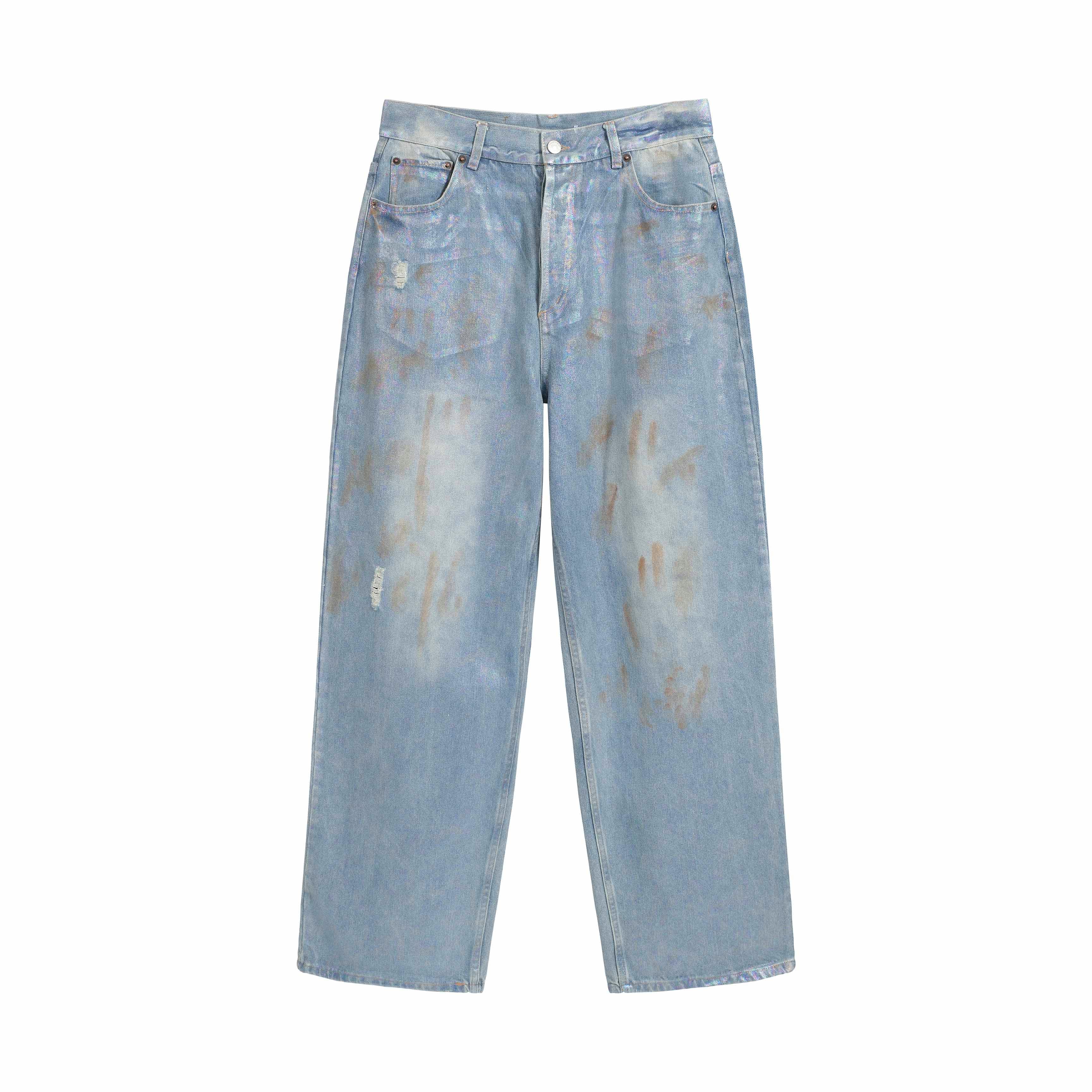 Acne Studios Silver Iridescent Loose Fit Distressed Denim Jeans