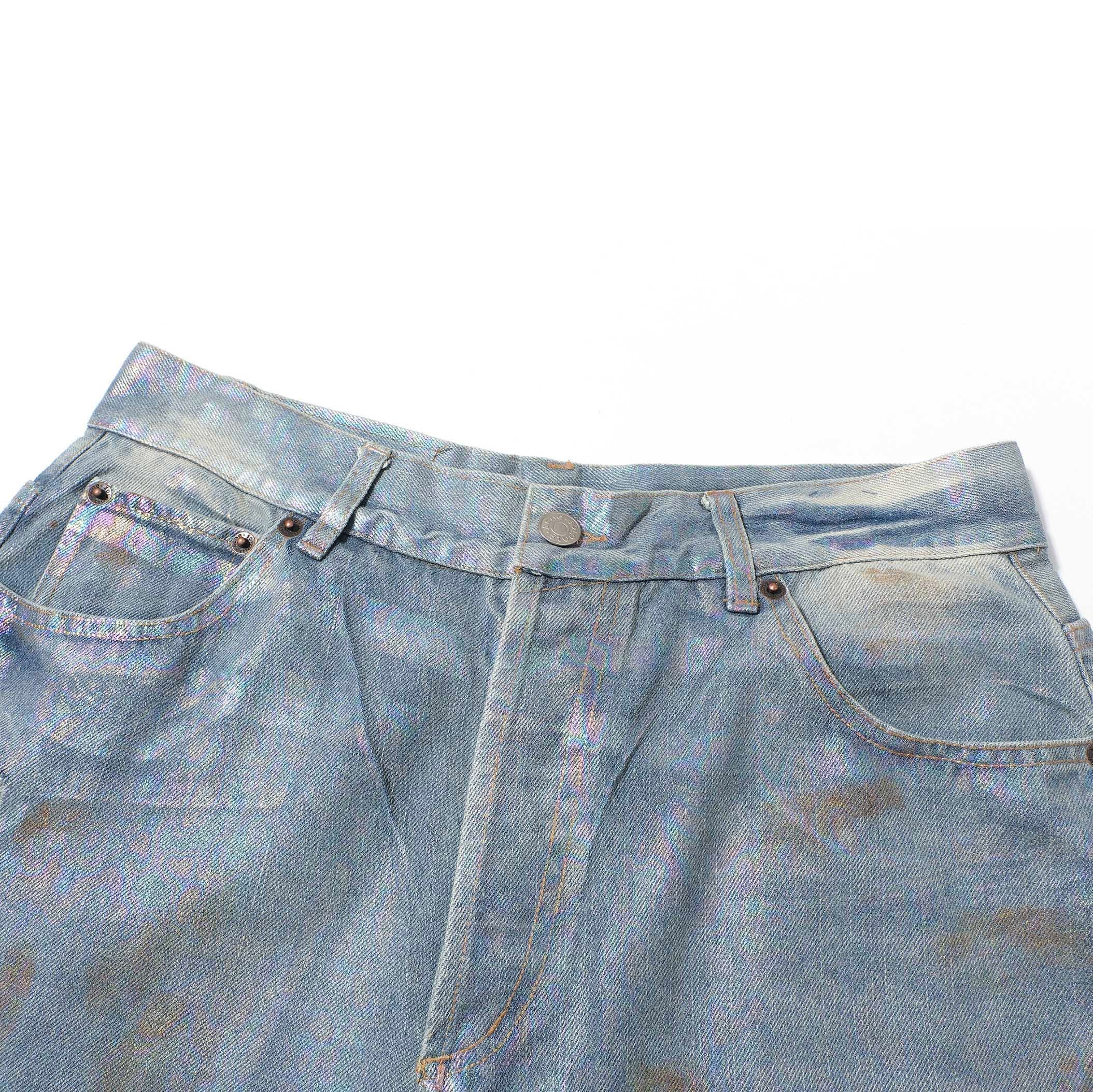 Acne Studios Silver Iridescent Loose Fit Distressed Denim Jeans