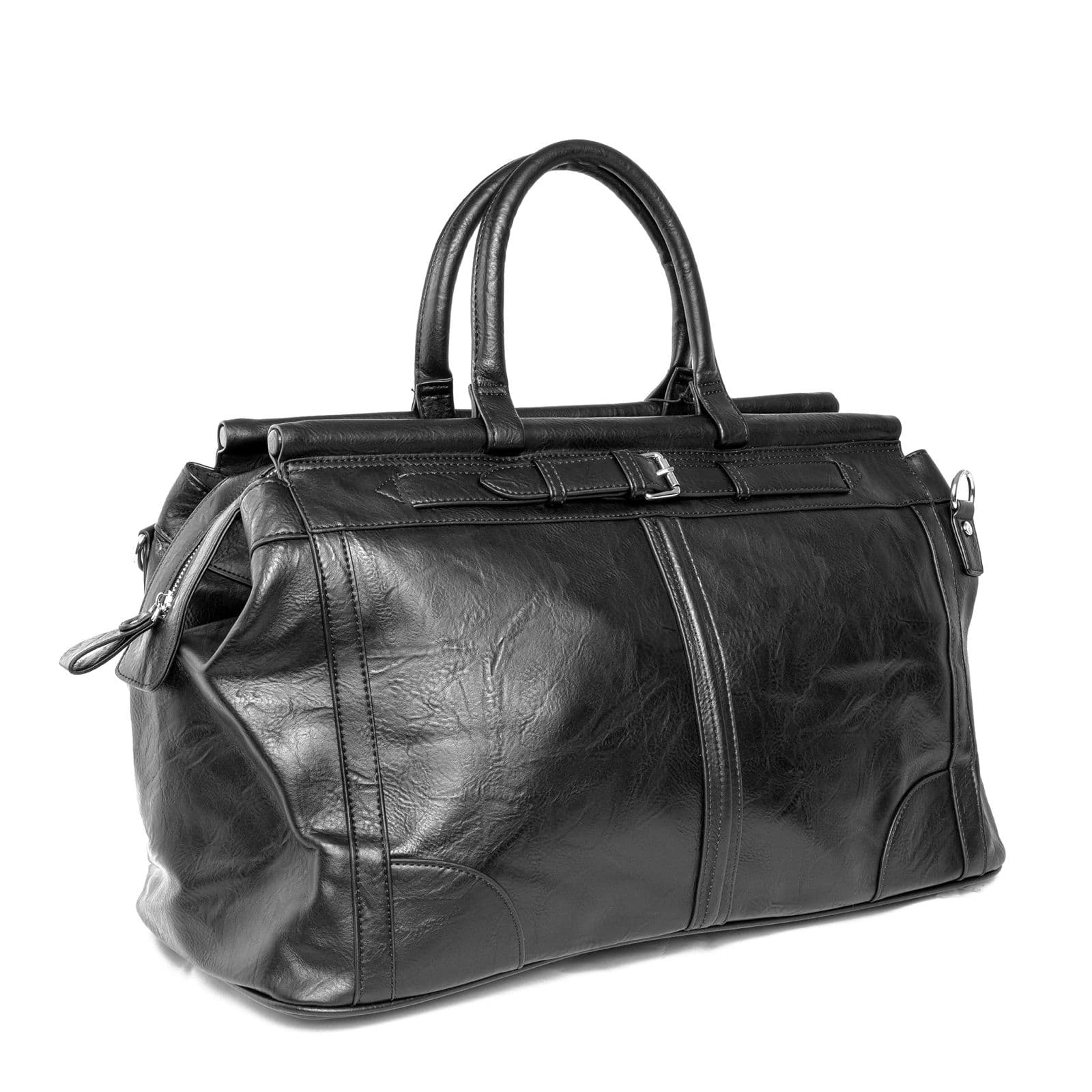 Classic Faux Leather Travel Duffel Bag - Black Unisex