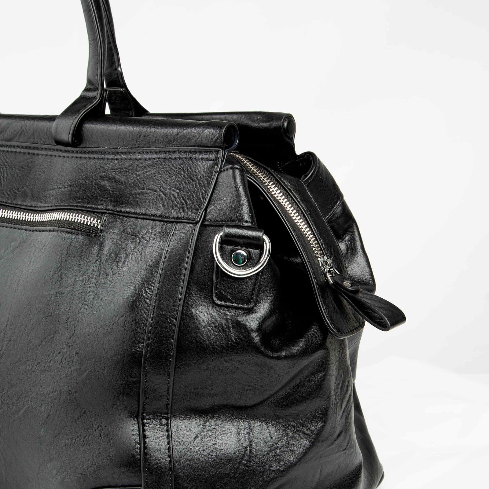 Classic Faux Leather Travel Duffel Bag - Black Unisex