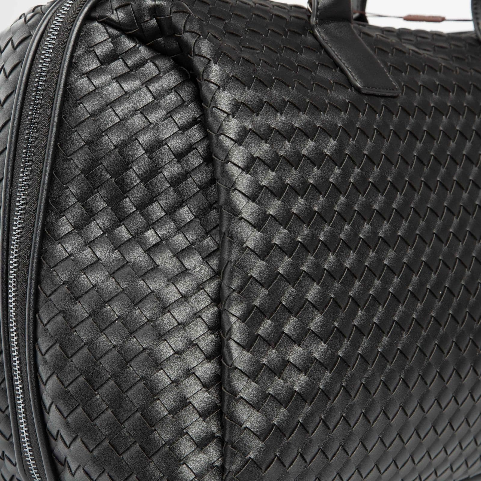 Bottega Veneta Intrecciato Black Leather Weekender Bag