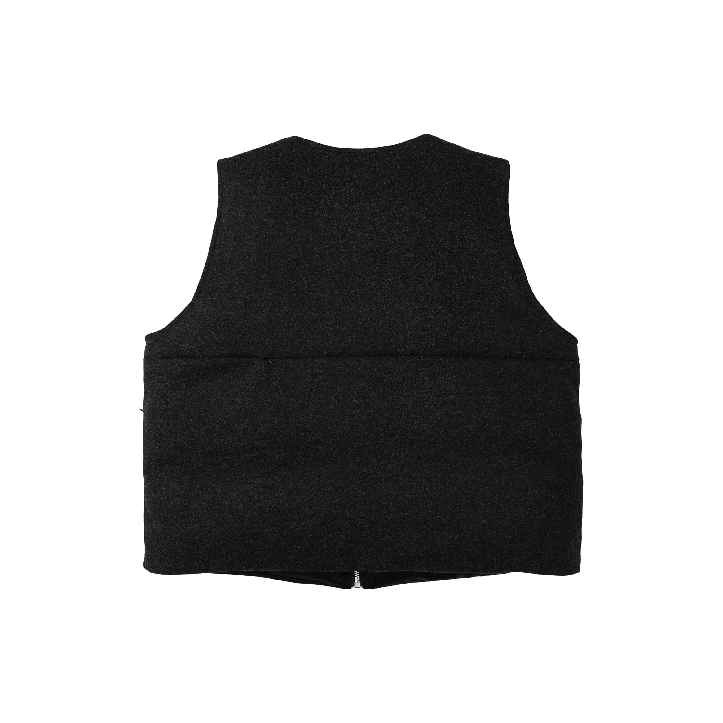 Charcoal Structured Wool-Blend Zip Vest | Unisex Layering