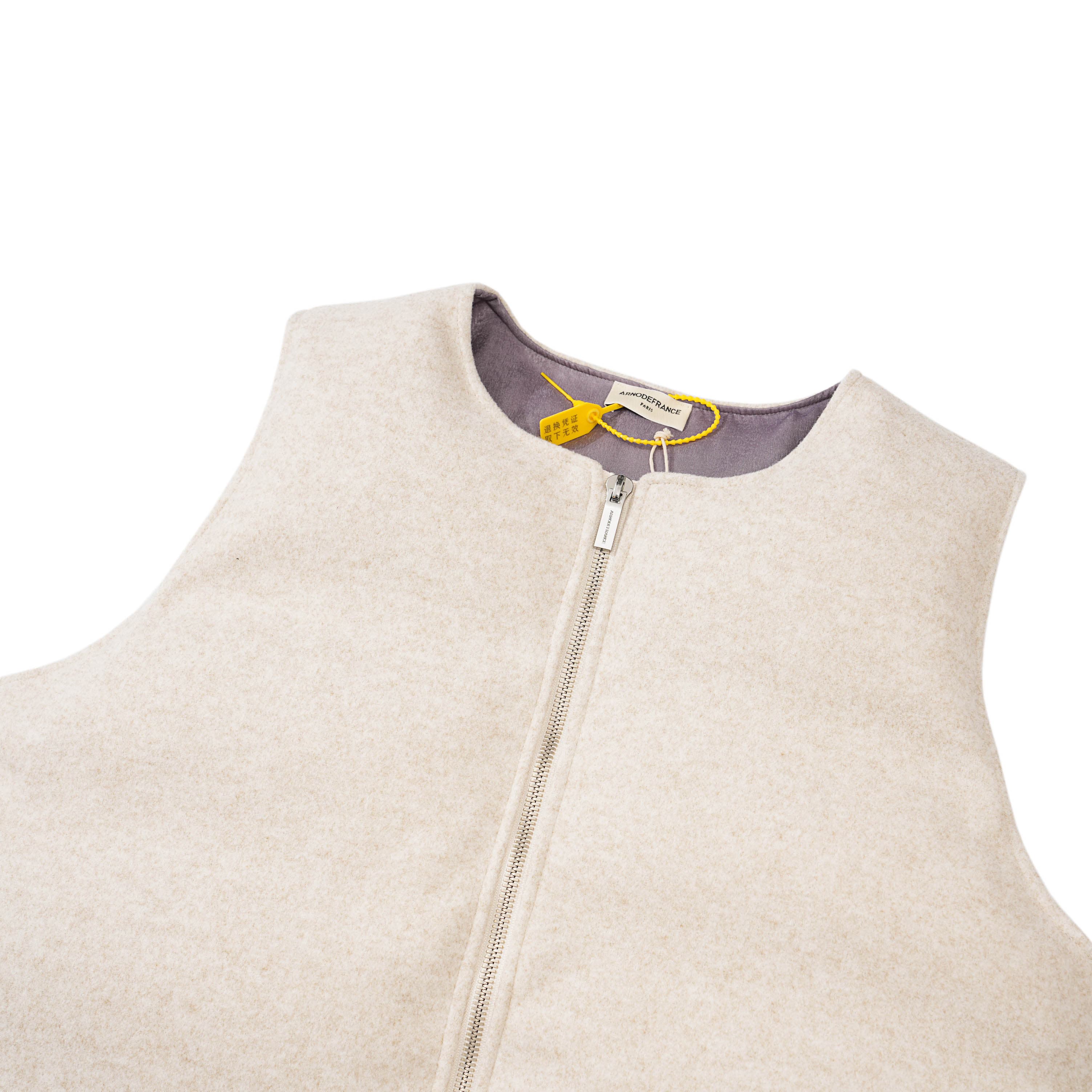 Oatmeal Structured Wool Zip Vest | Unisex Cream Layering Piece