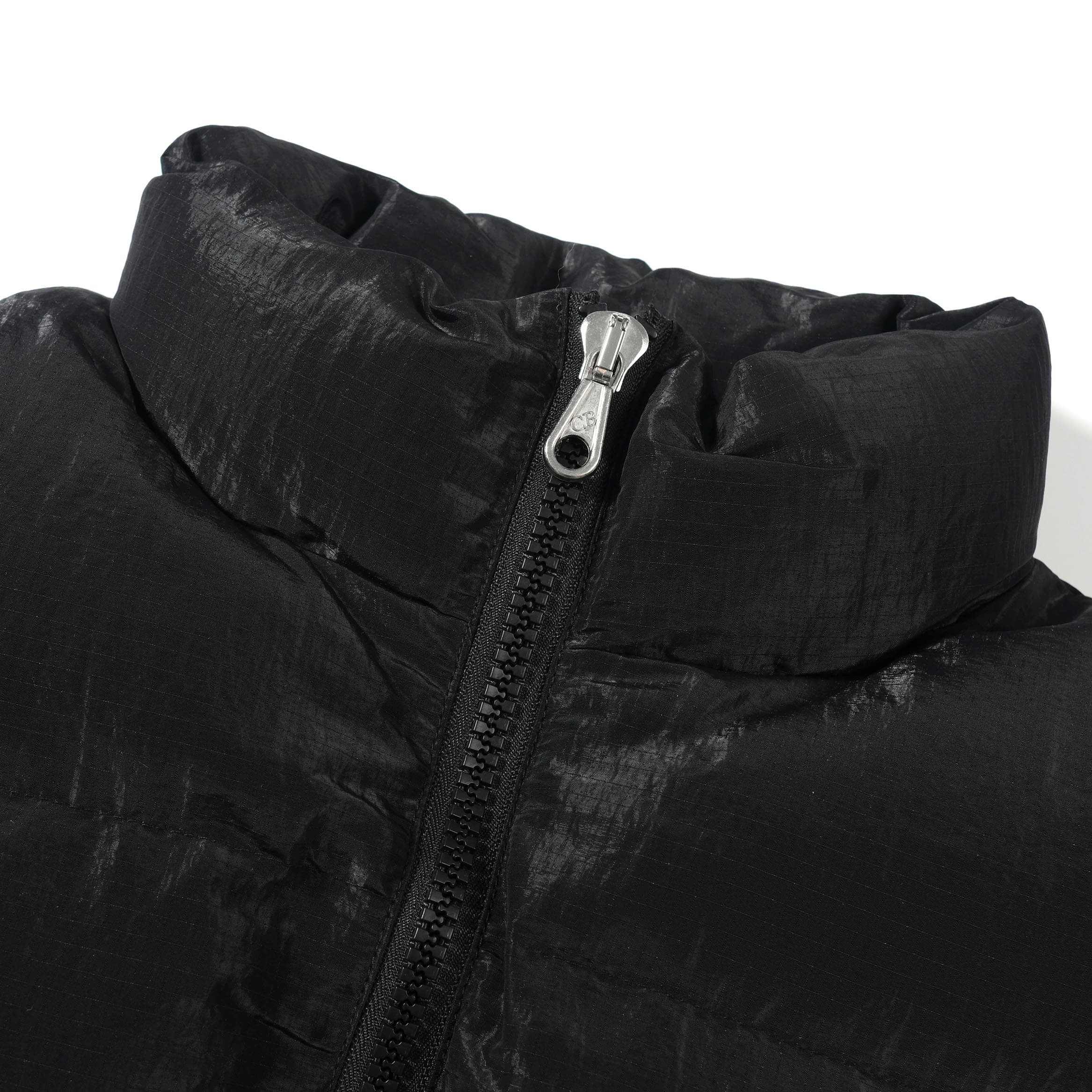 Black Shiny Cropped Puffer Vest - Cole Buxton Down Gilet