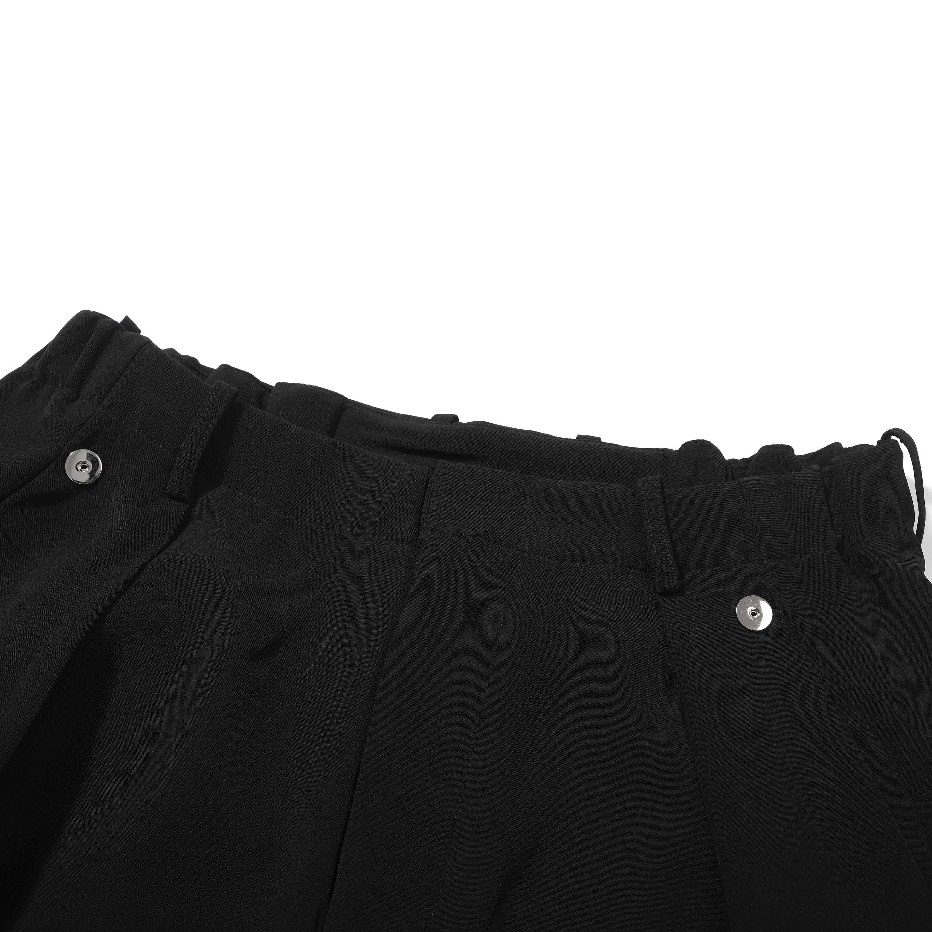 Black Wide-Leg Cropped Trousers - Elastic Waist Snap Detail