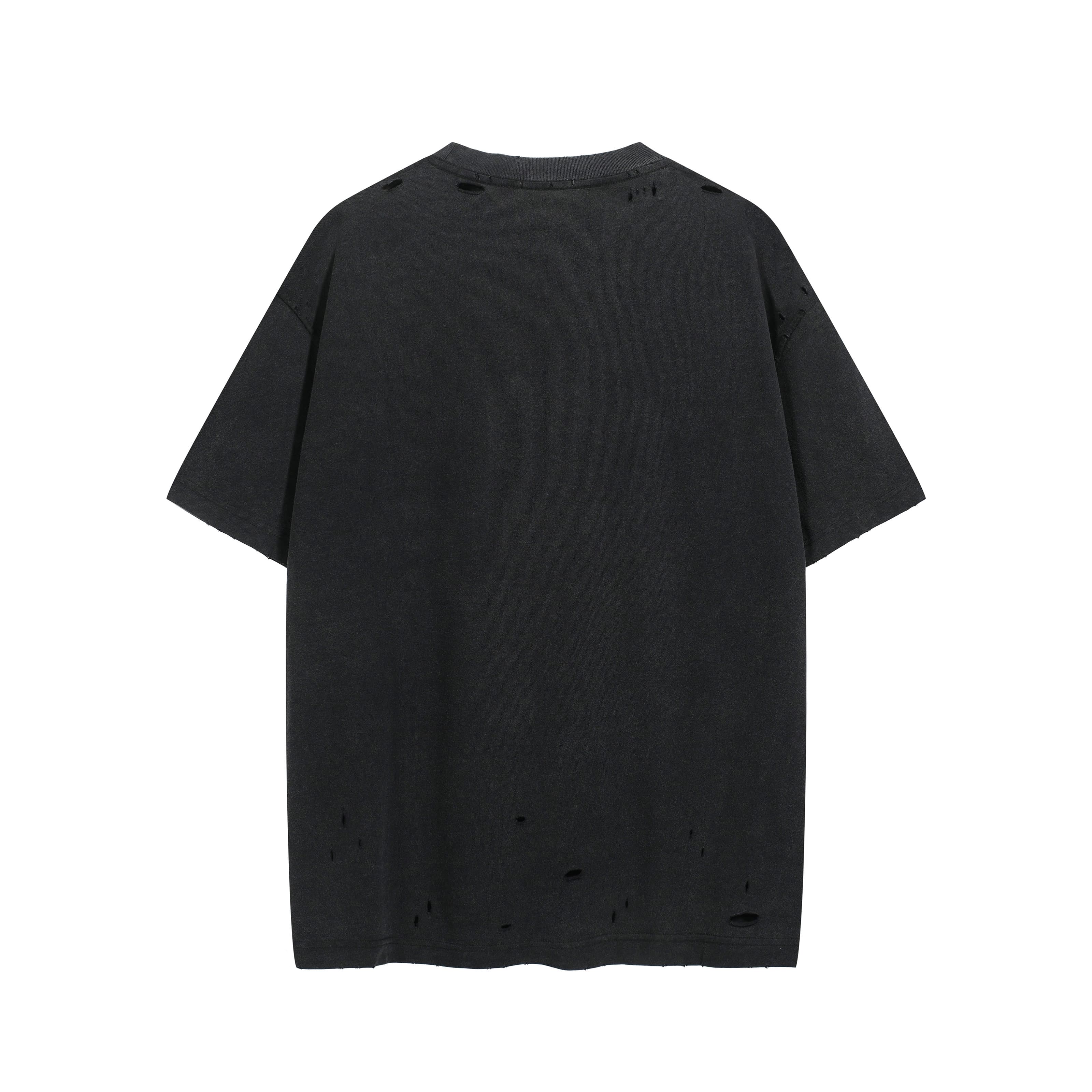 Courrèges Unisex Distressed T-Shirt - Embossed Logo Black