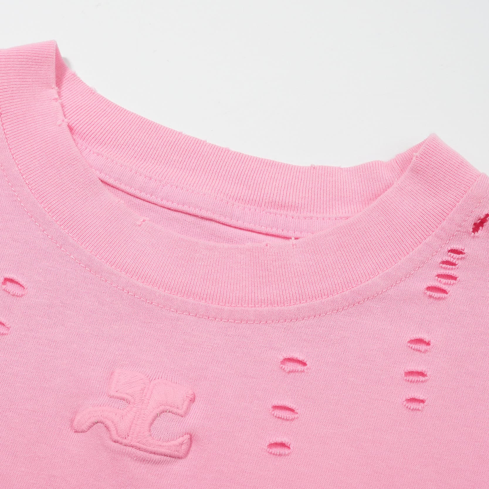 Courrèges Unisex Hot Pink Distressed T-Shirt - Embossed Logo