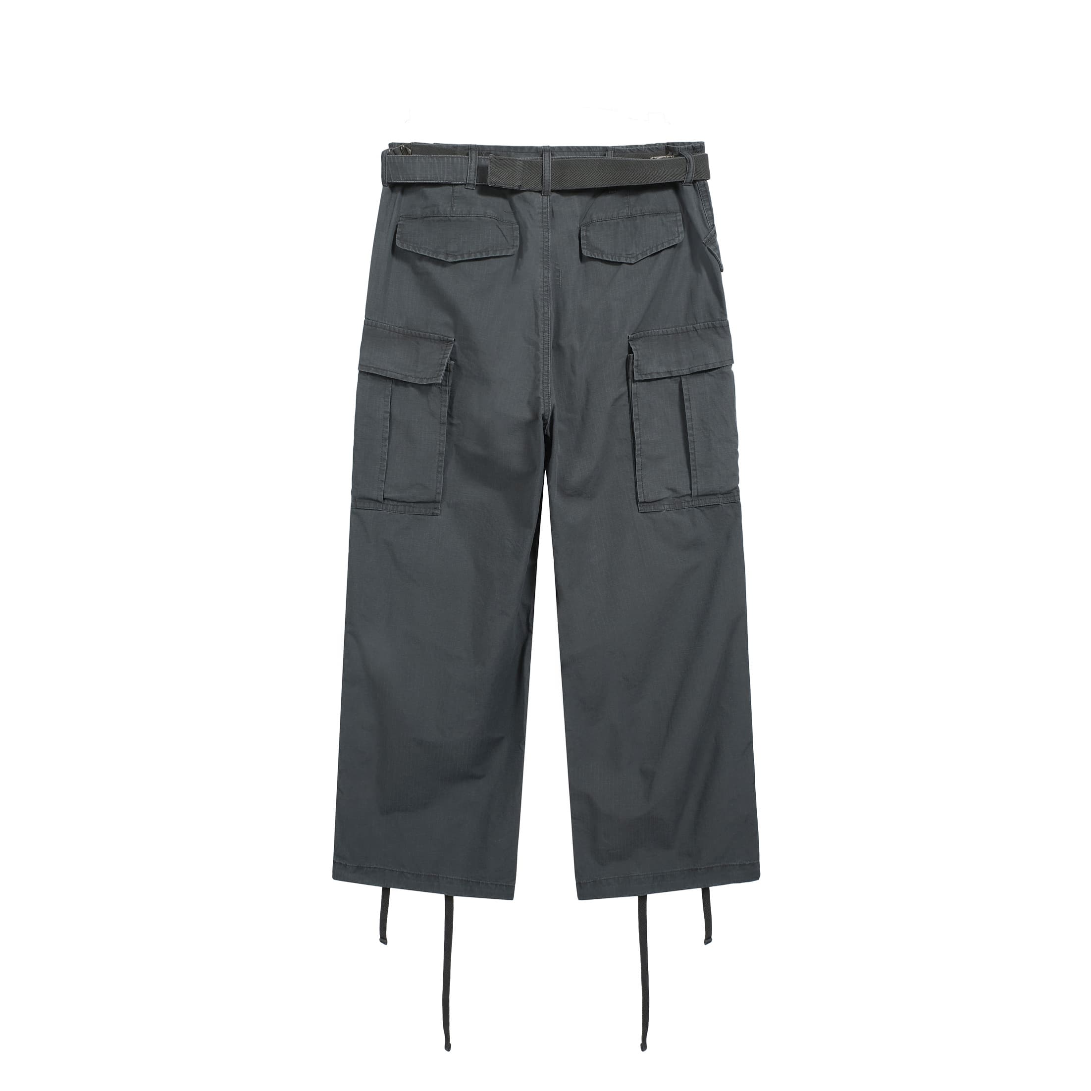 3D Wide-Leg Grey Military Cargo Trousers with Belt