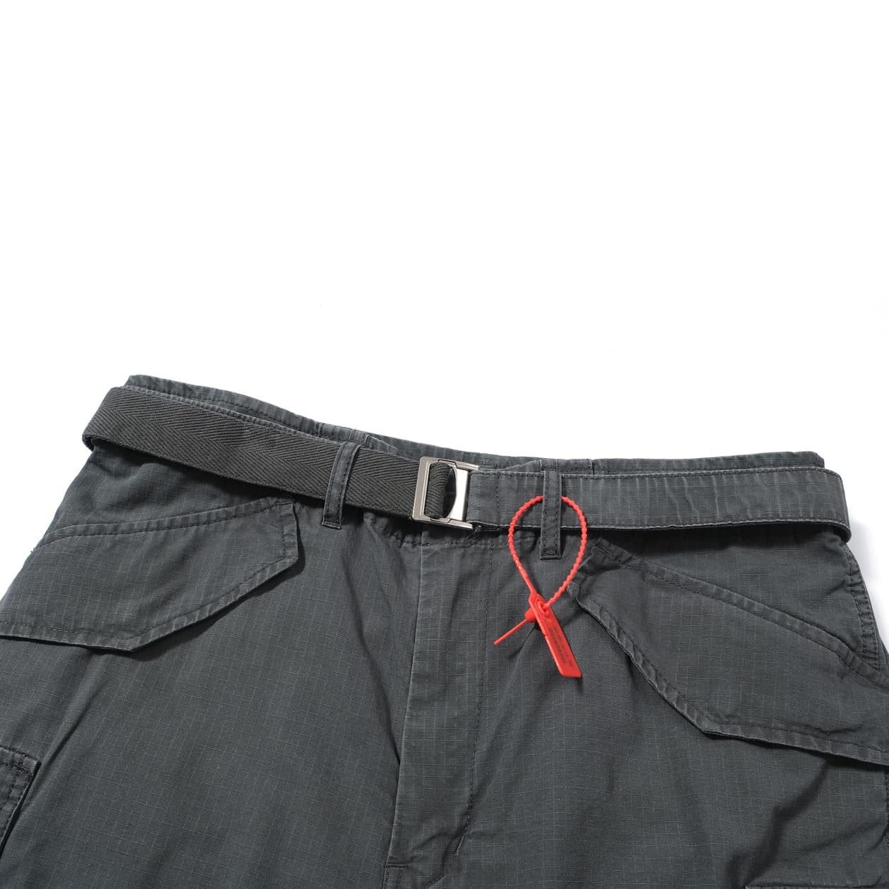 3D Wide-Leg Grey Military Cargo Trousers with Belt