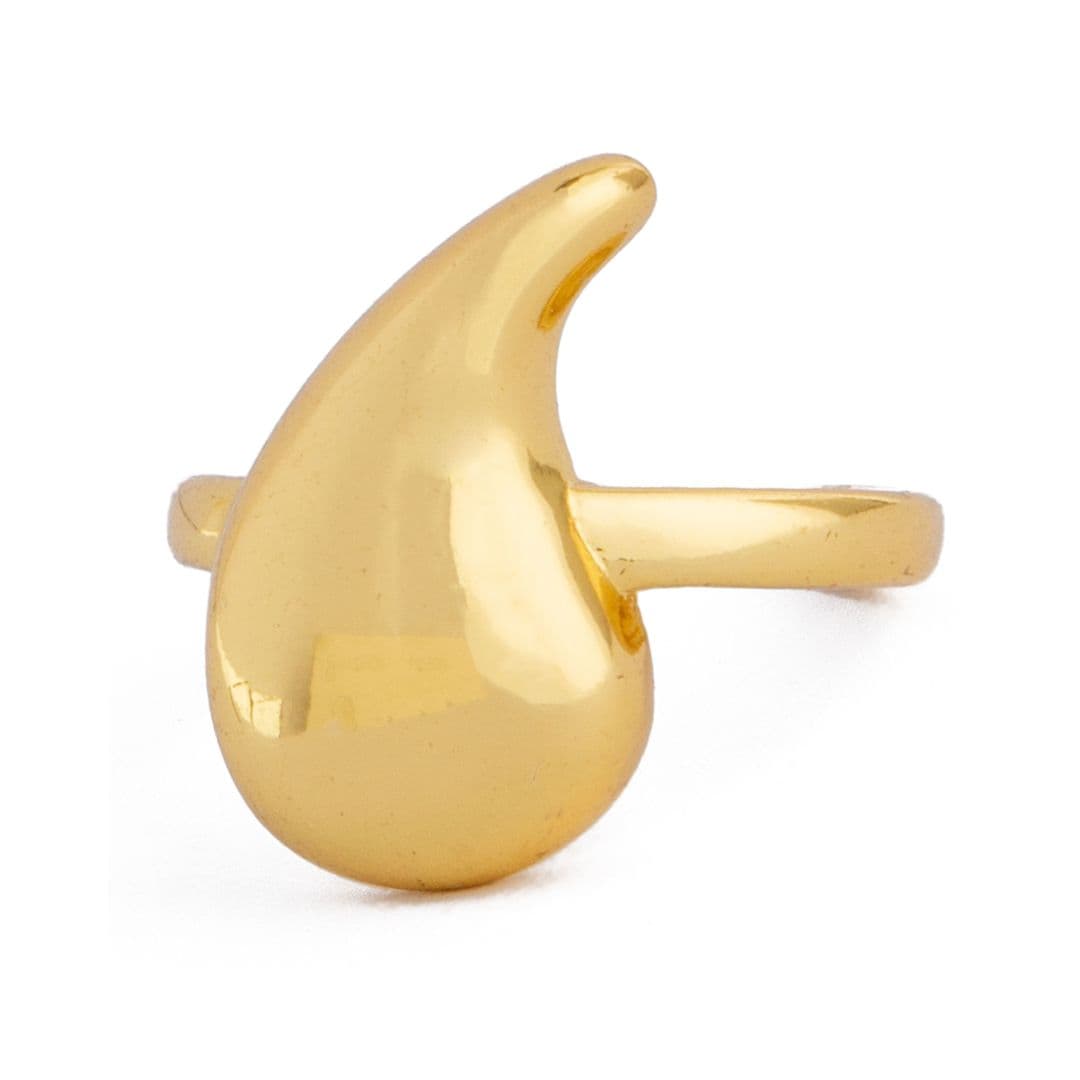 Glossy gold-plated abstract teardrop adjustable unisex ring