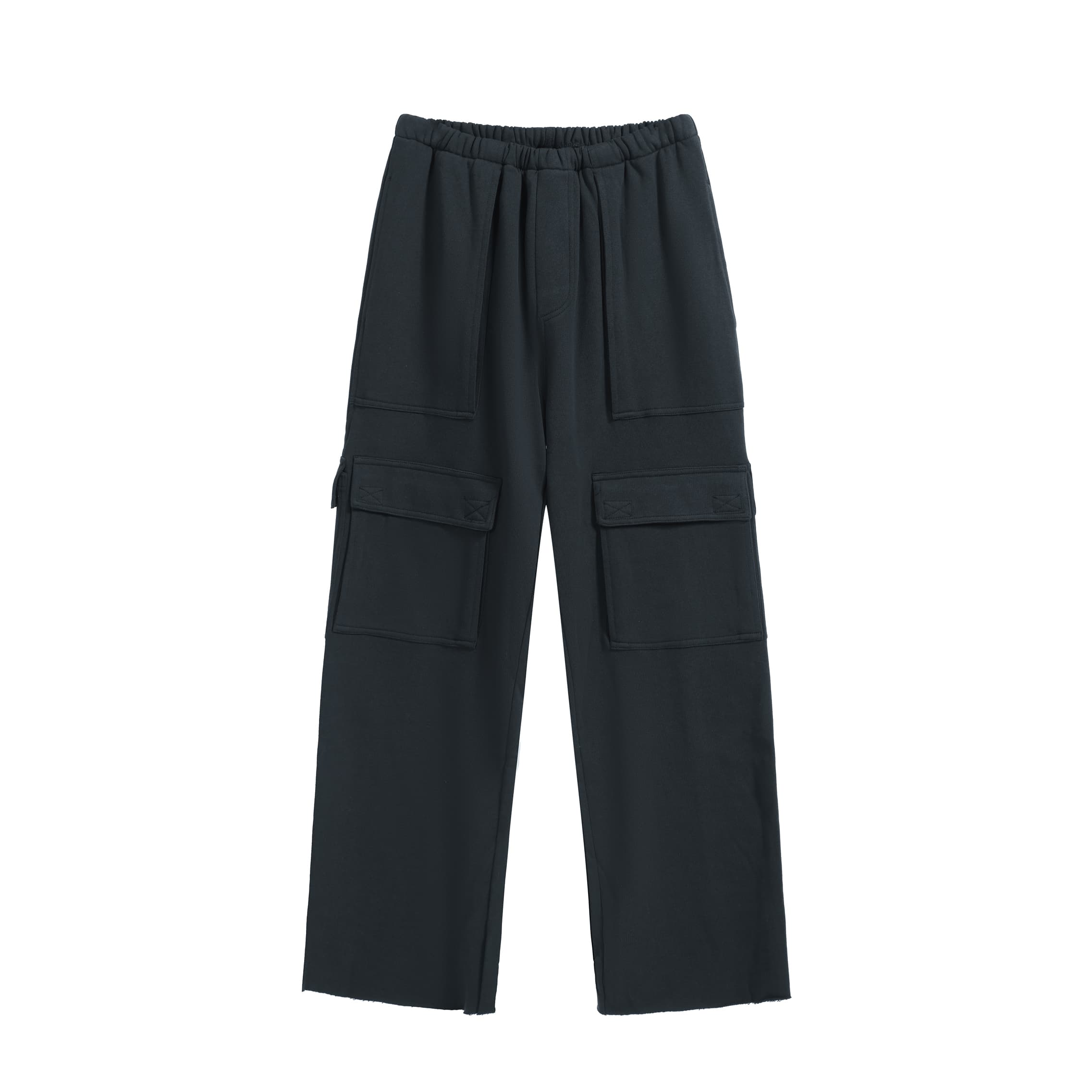 GREG ROSS Wide-Leg Black Fleece Cargo Sweatpants