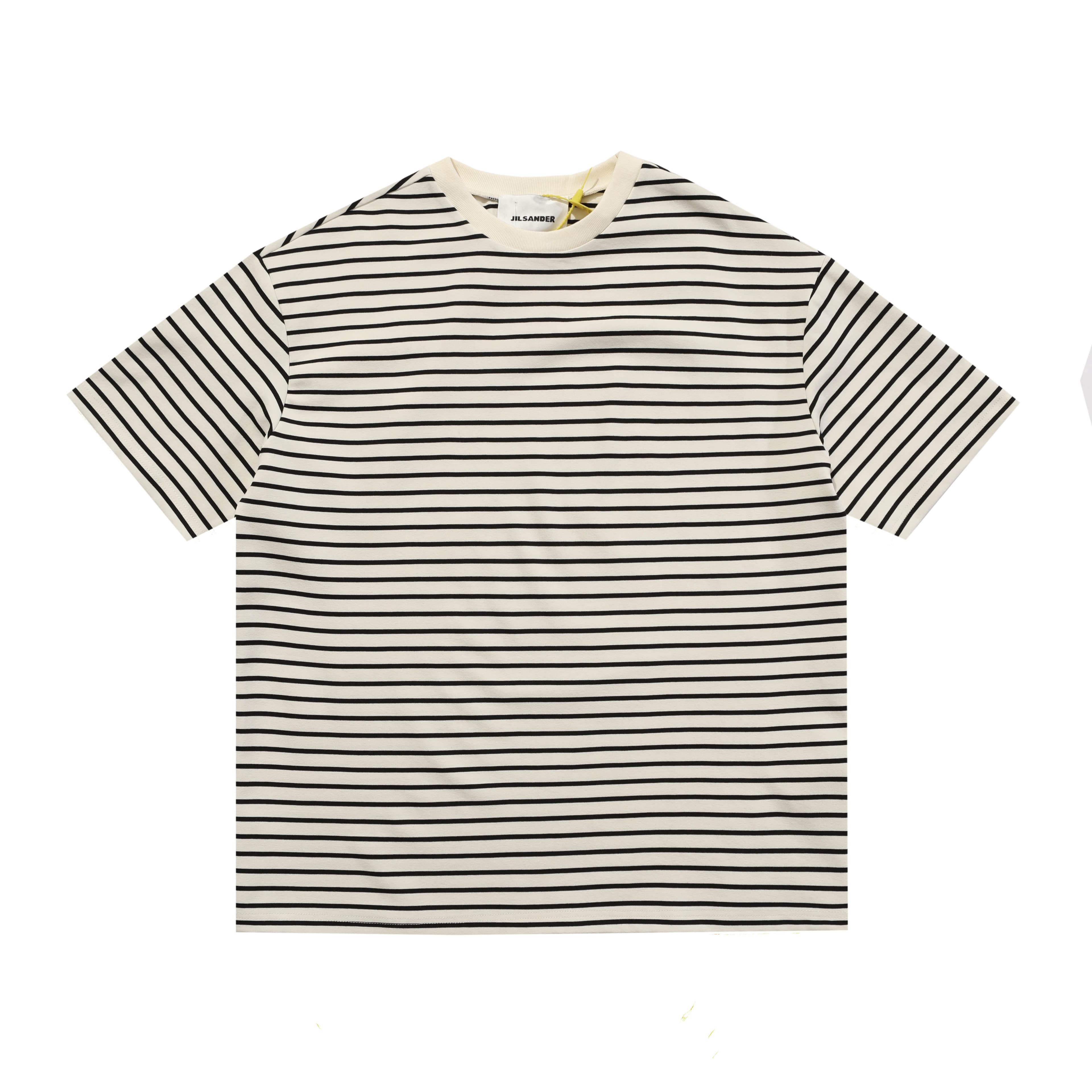 Jil Sander Striped Cotton T-Shirt - Breton Stripe Logo Tee