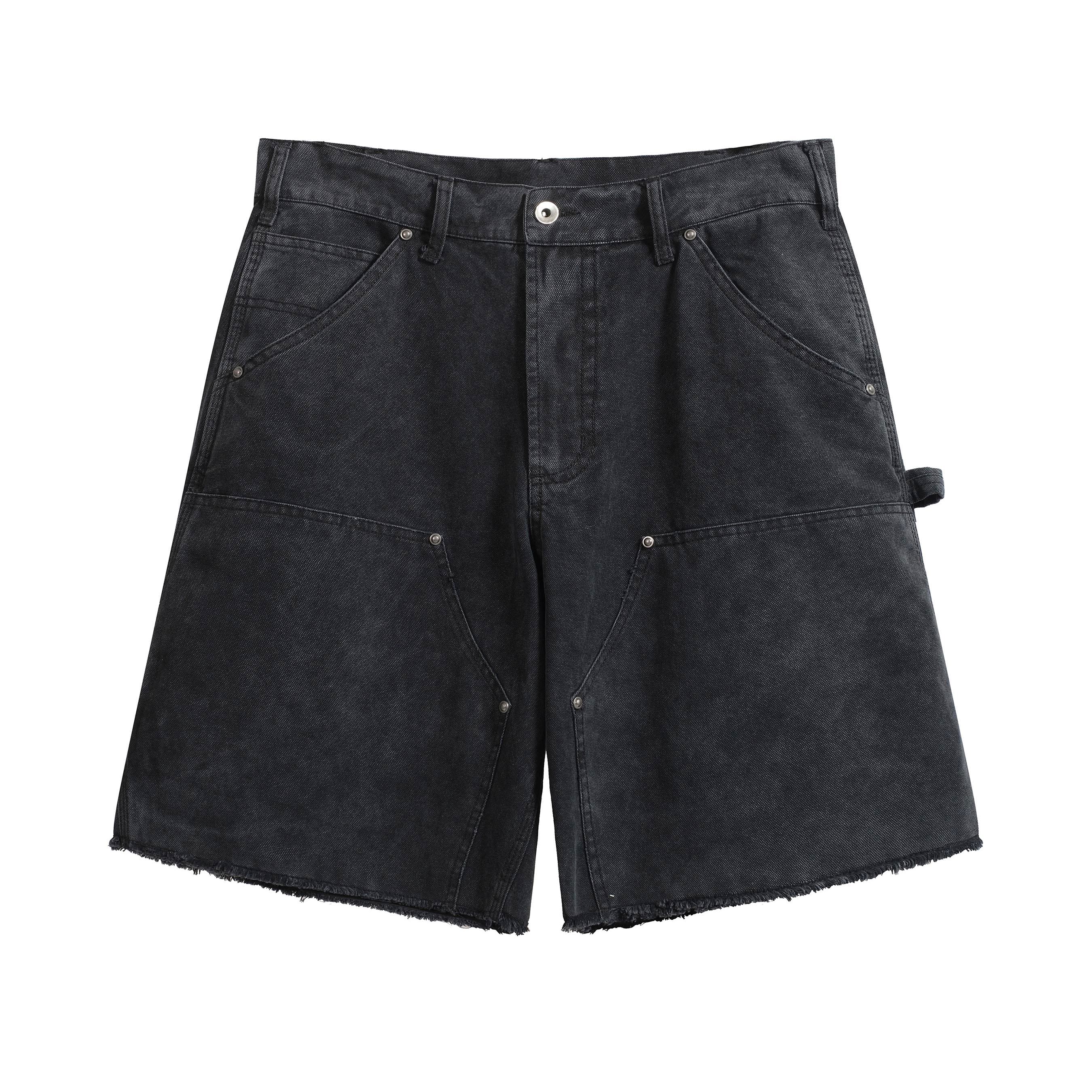 Margiela Washed Black Workwear Utility Shorts Raw Hem