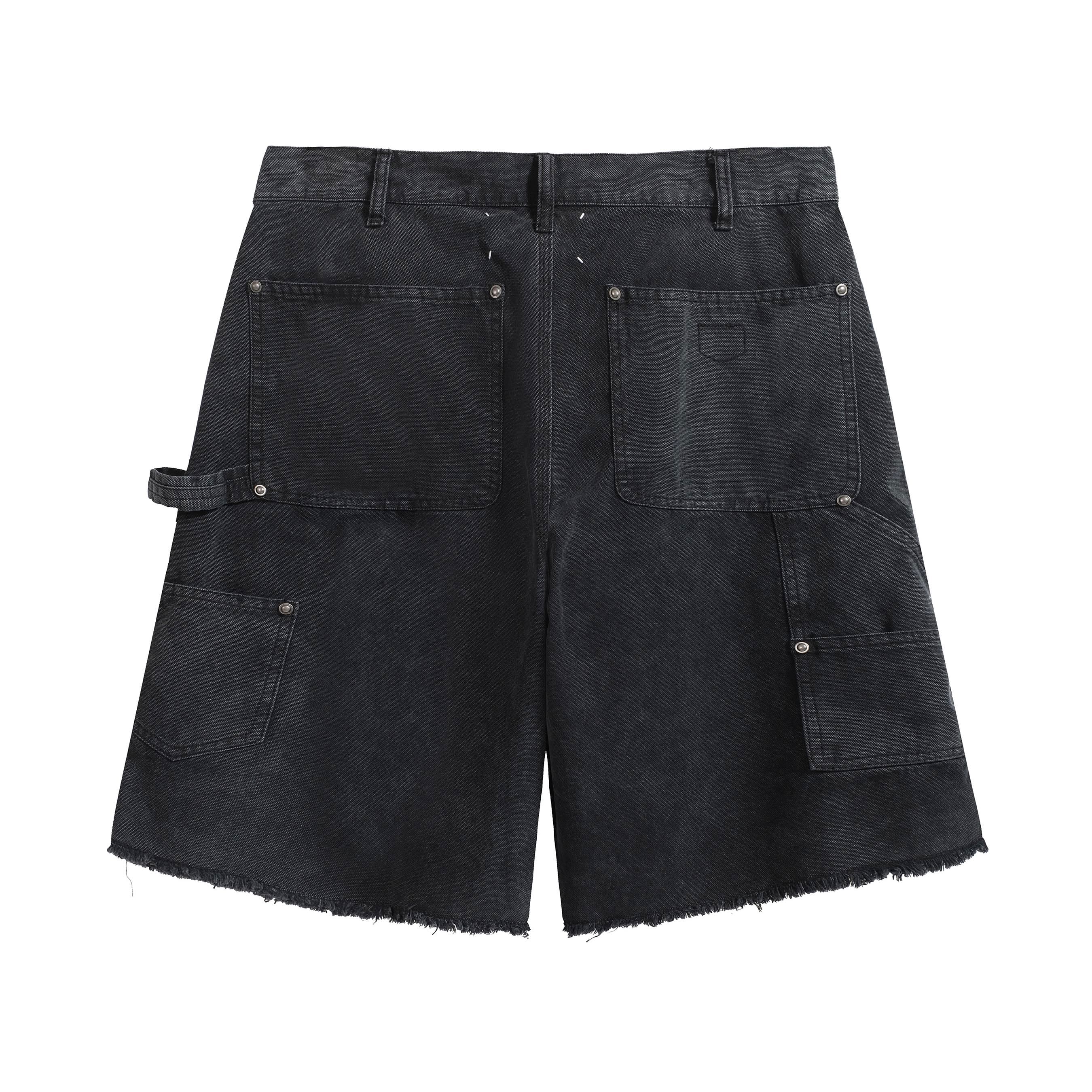 Margiela Washed Black Workwear Utility Shorts Raw Hem