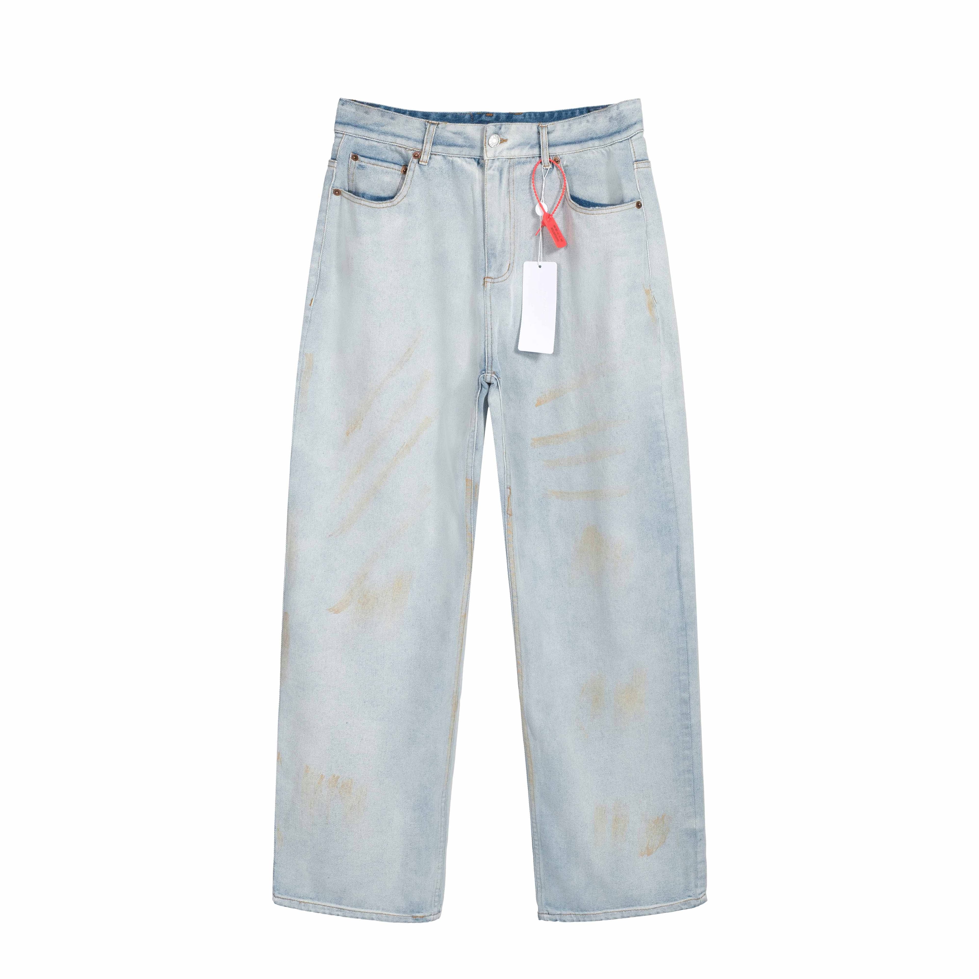 Margiela Wide-Leg Distressed Denim Jeans Light Wash