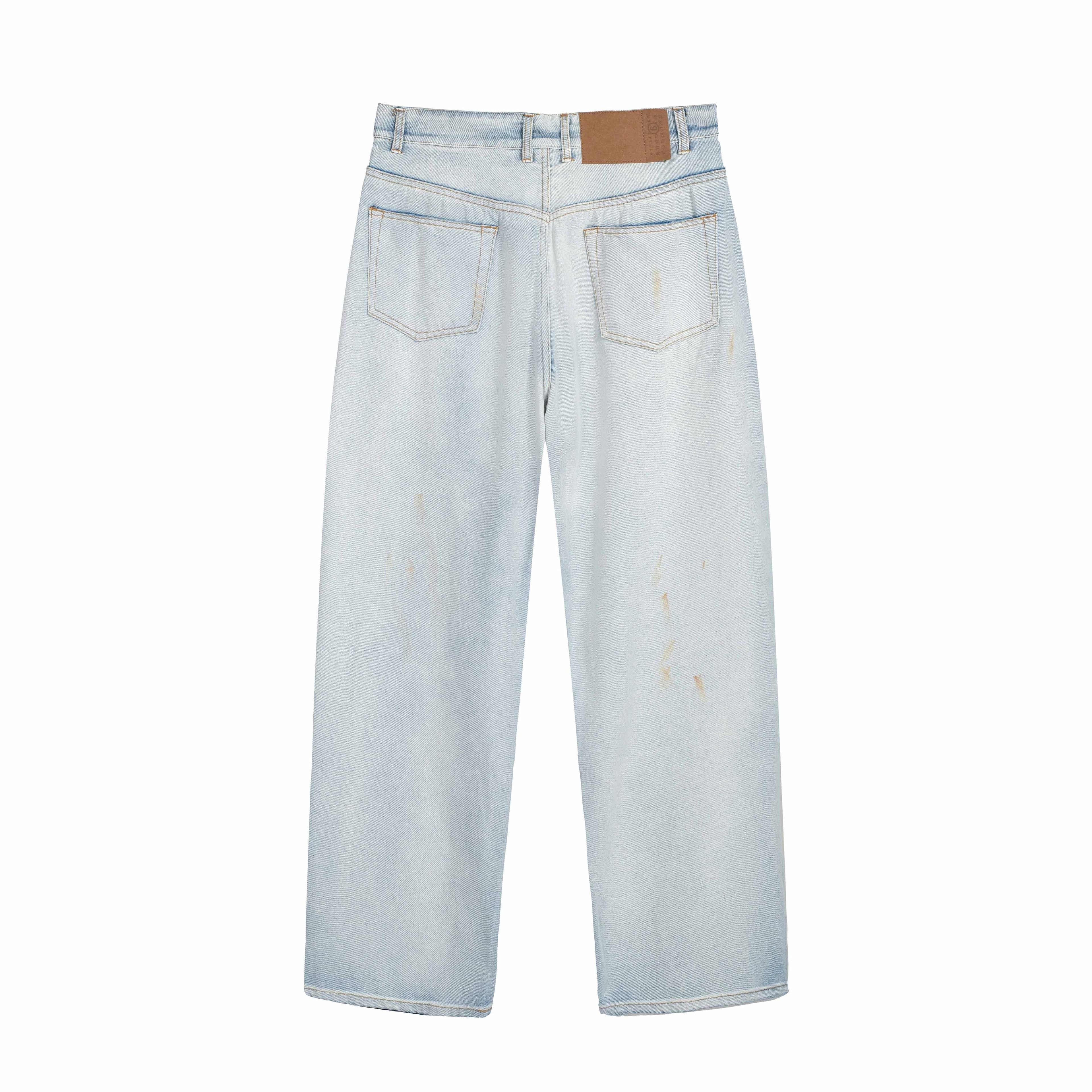 Margiela Wide-Leg Distressed Denim Jeans Light Wash