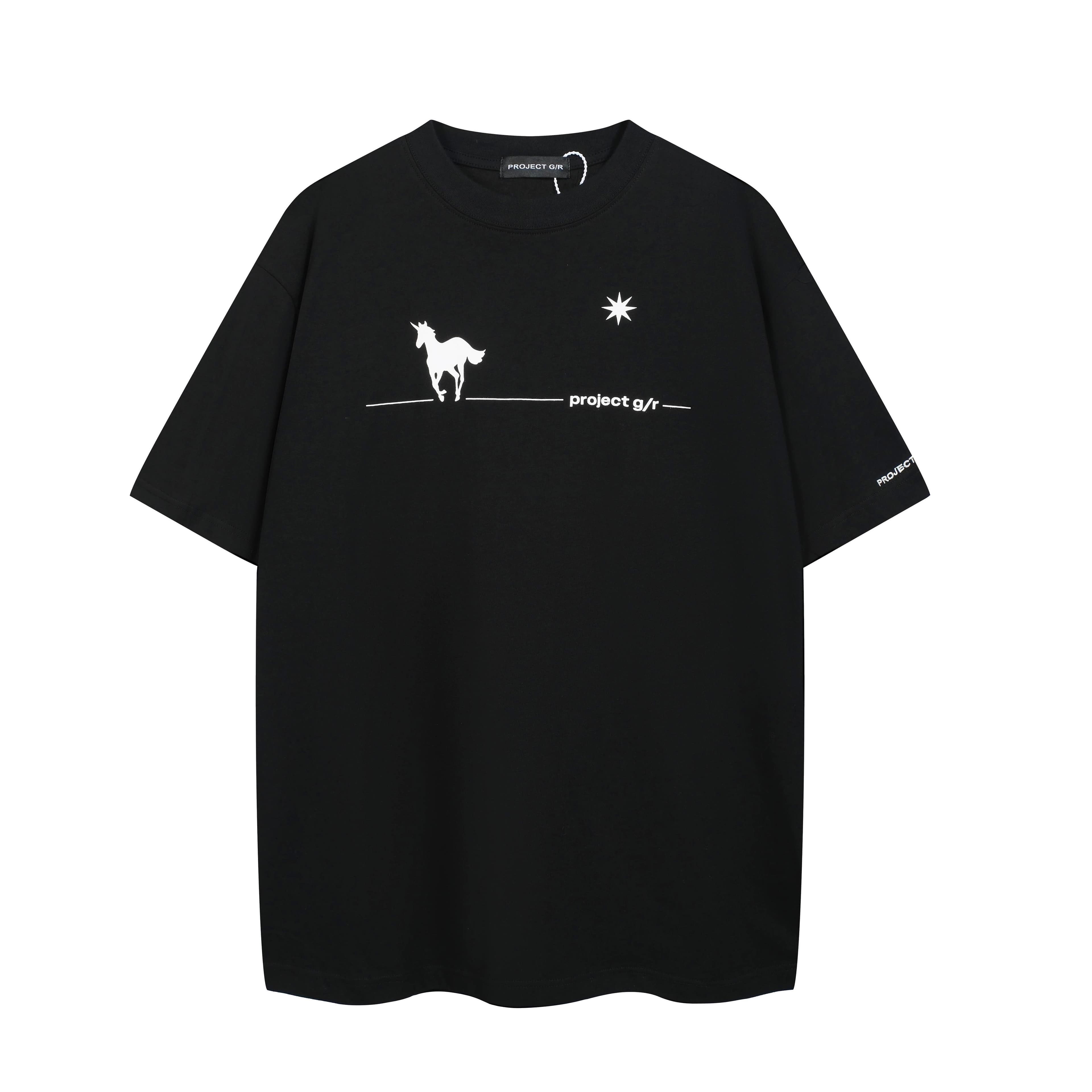 PROJECT G/R Black Unicorn Star Oversized Graphic T-Shirt