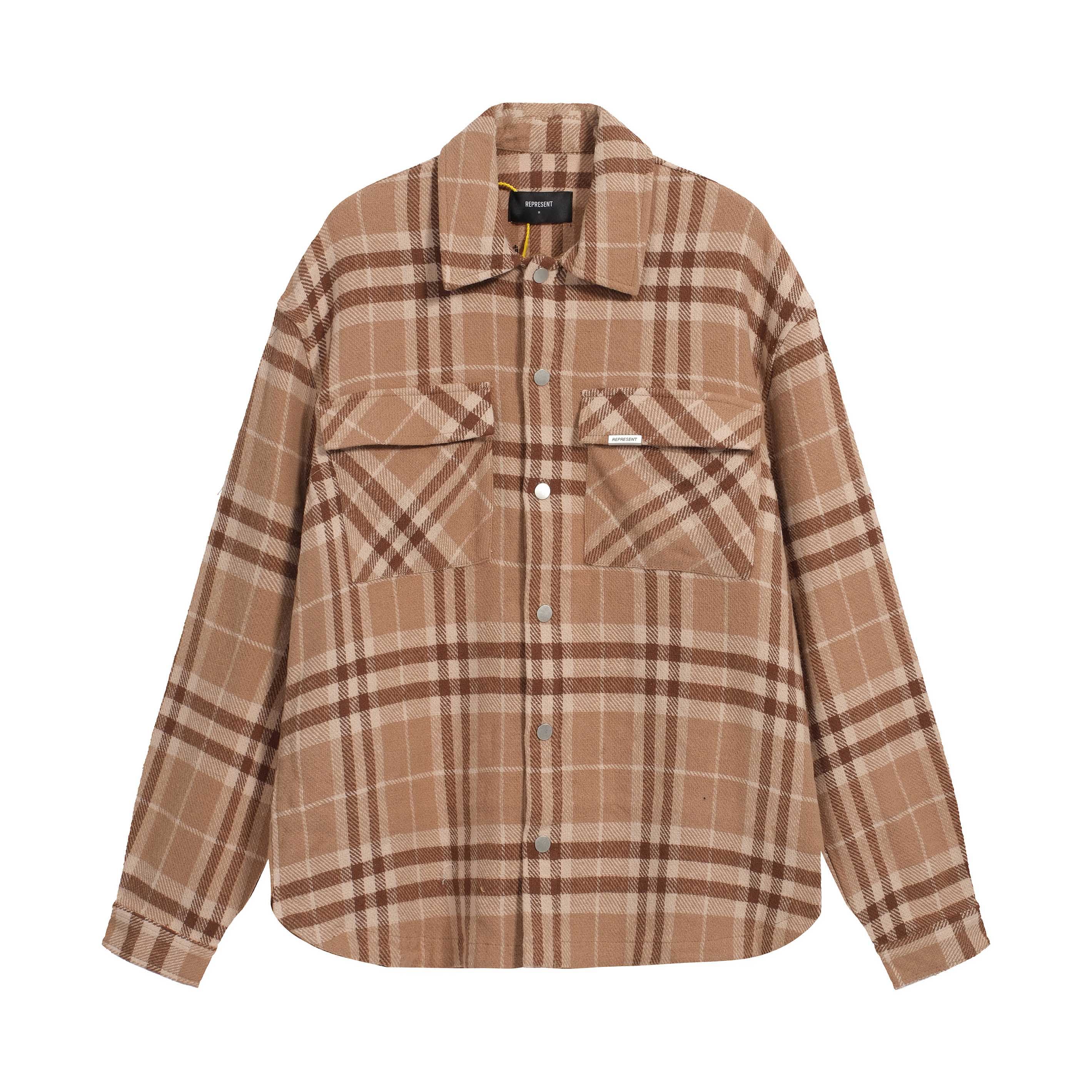 Represent Brown Plaid Flannel Shirt Oversized Fit Check Shirt