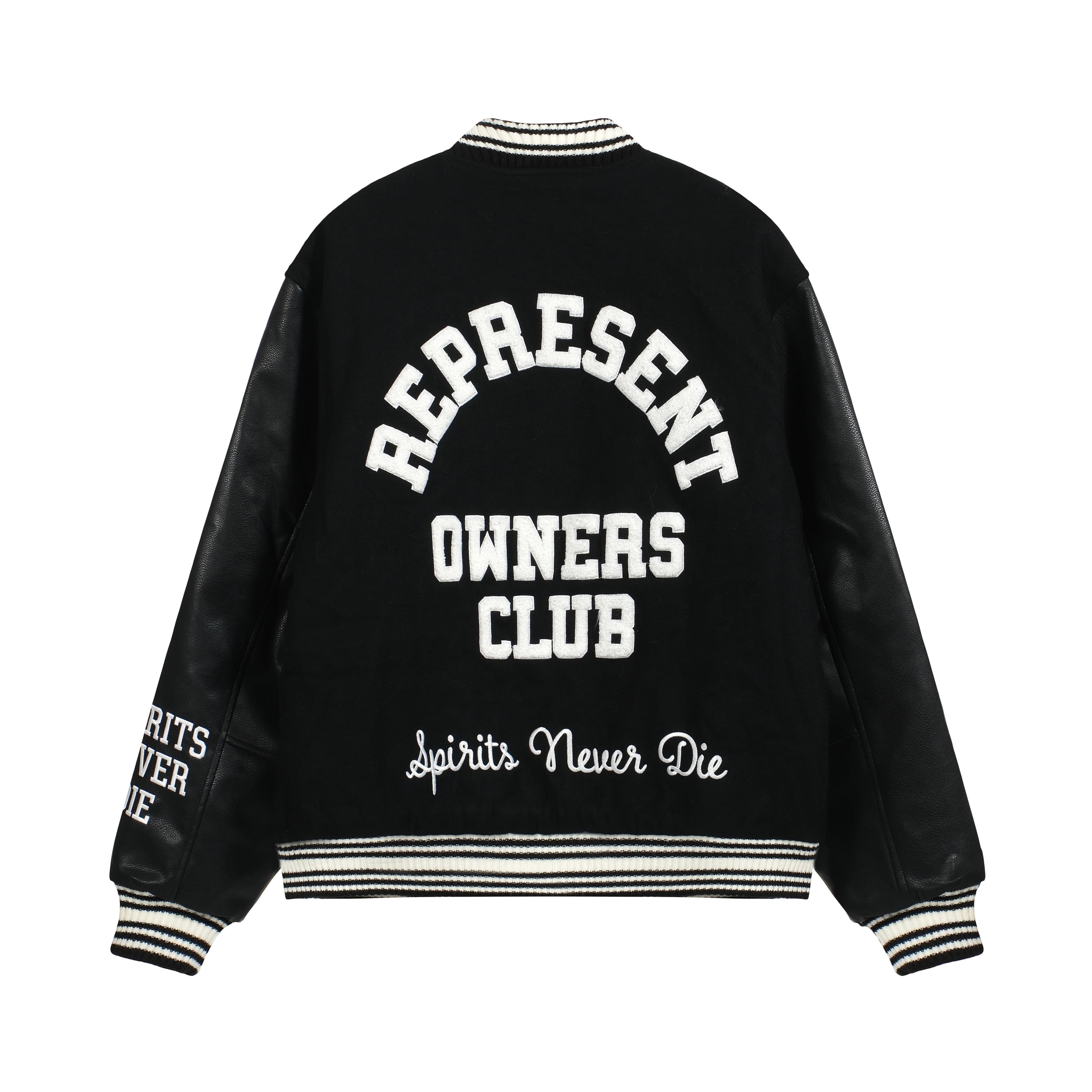Represent Owners Club Black Leather & Wool Varsity Jacket