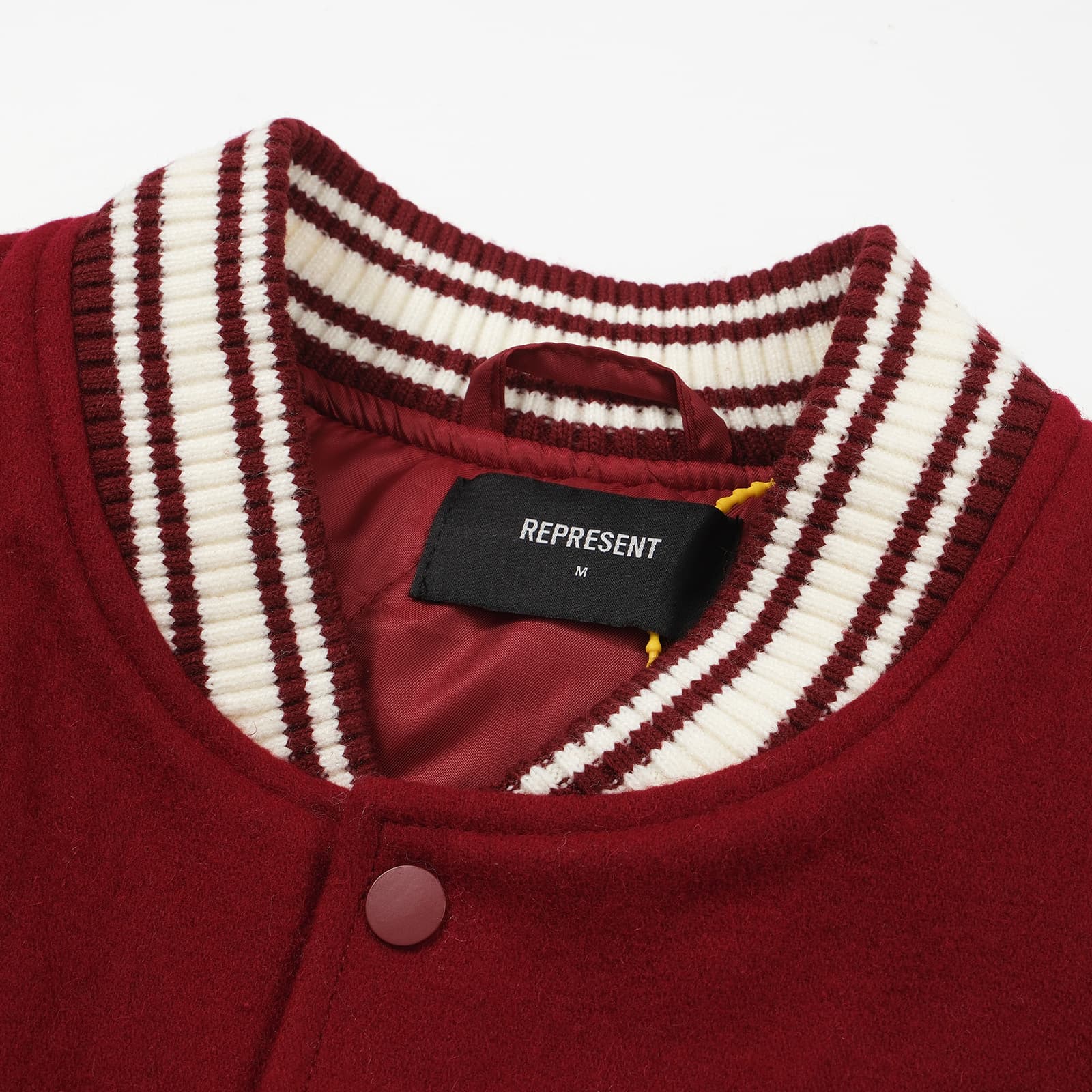 Represent Owners Club Varsity Jacket: Black & Red Colorways