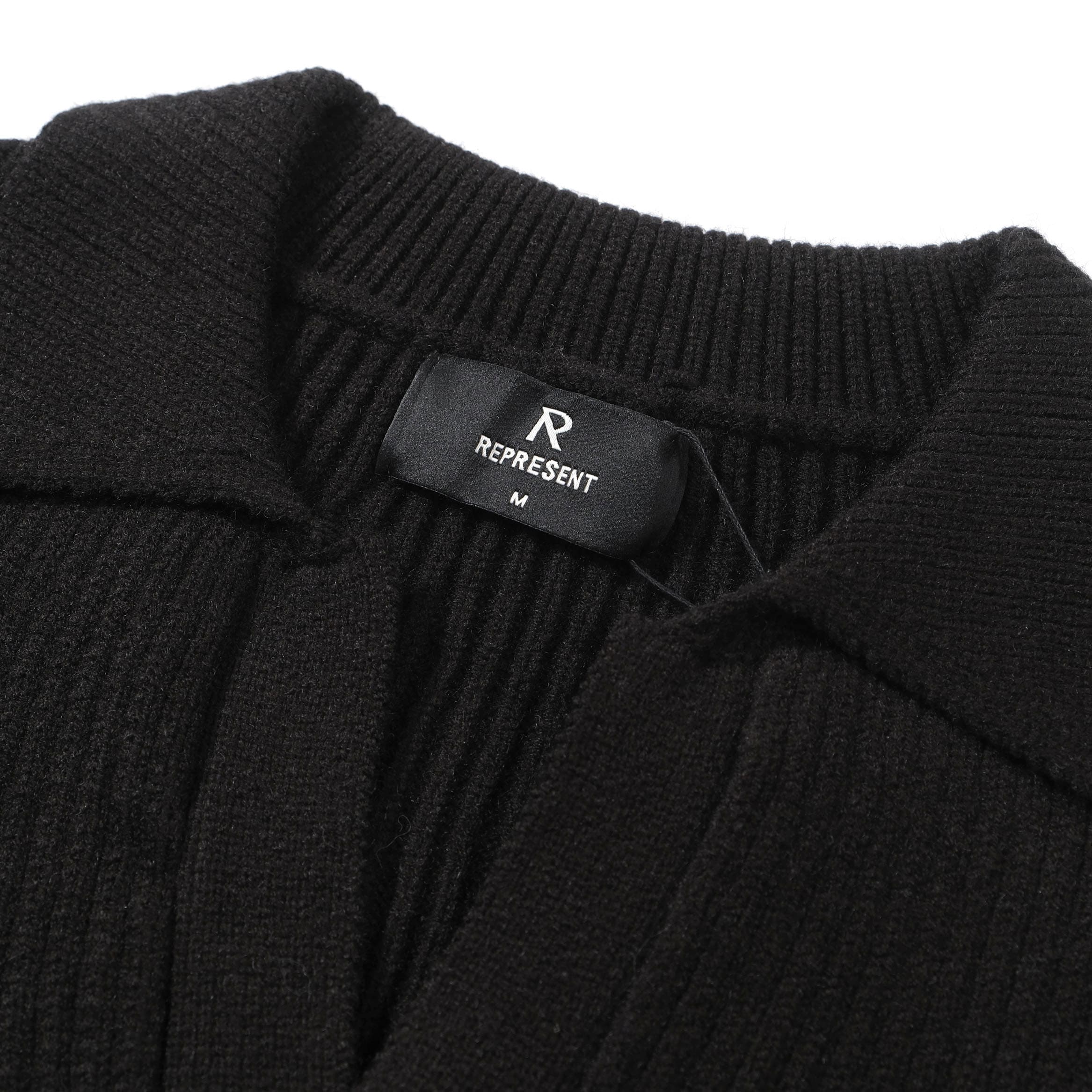 Represent Black Ribbed Knit V-Neck Collared Sweater