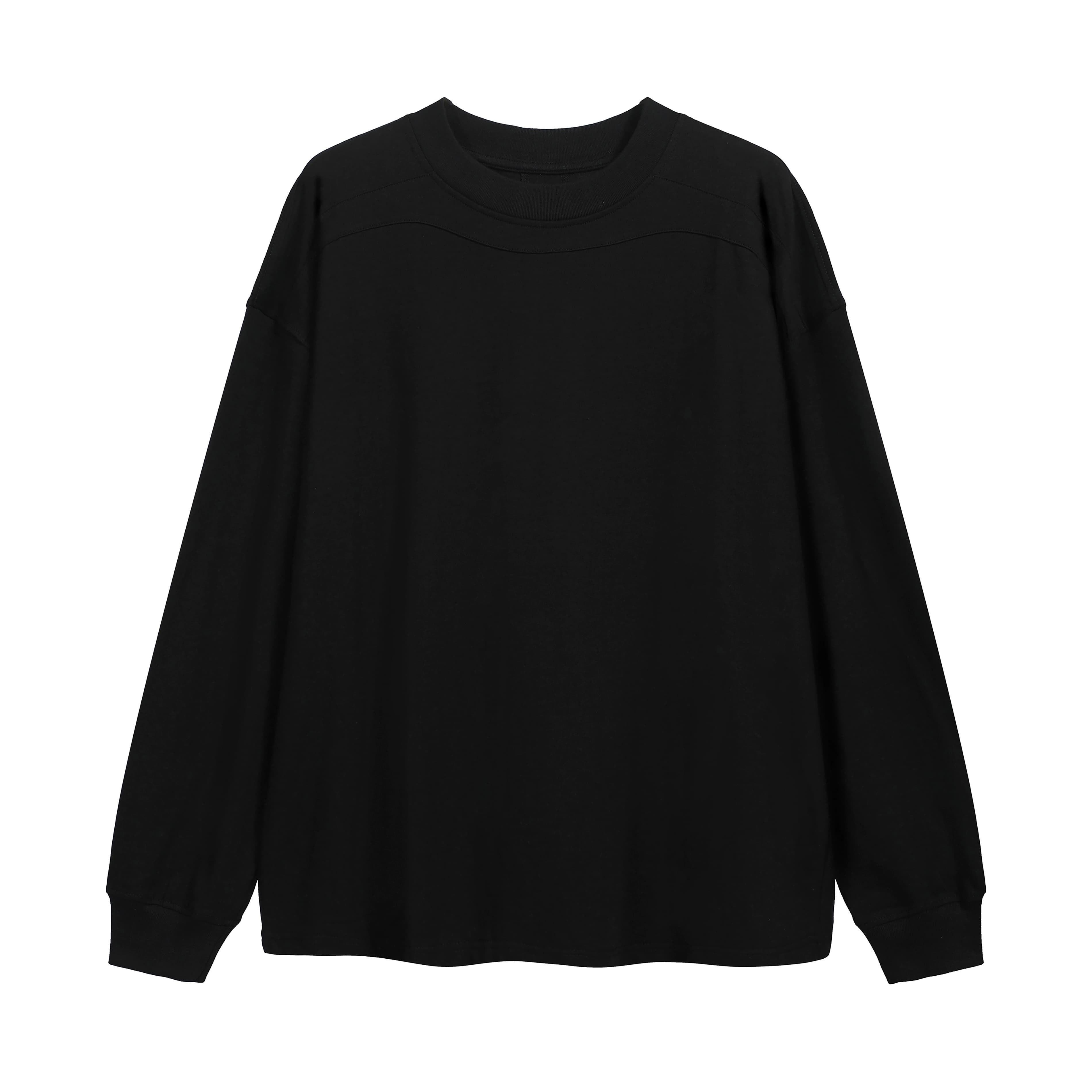 Oversized Black Long-Sleeve T-Shirt - Unisex Cotton Yoke Tee
