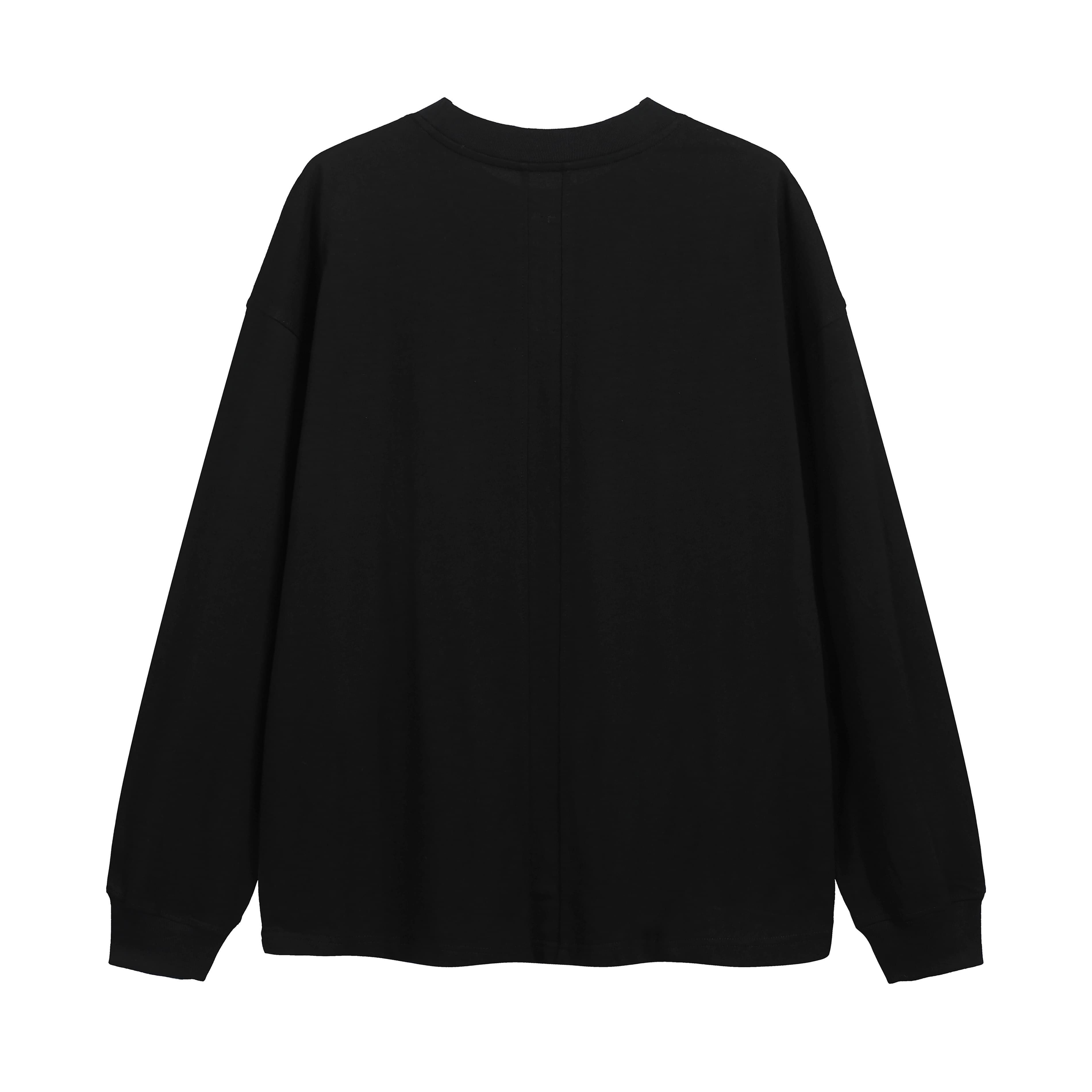 Oversized Black Long-Sleeve T-Shirt - Unisex Cotton Yoke Tee