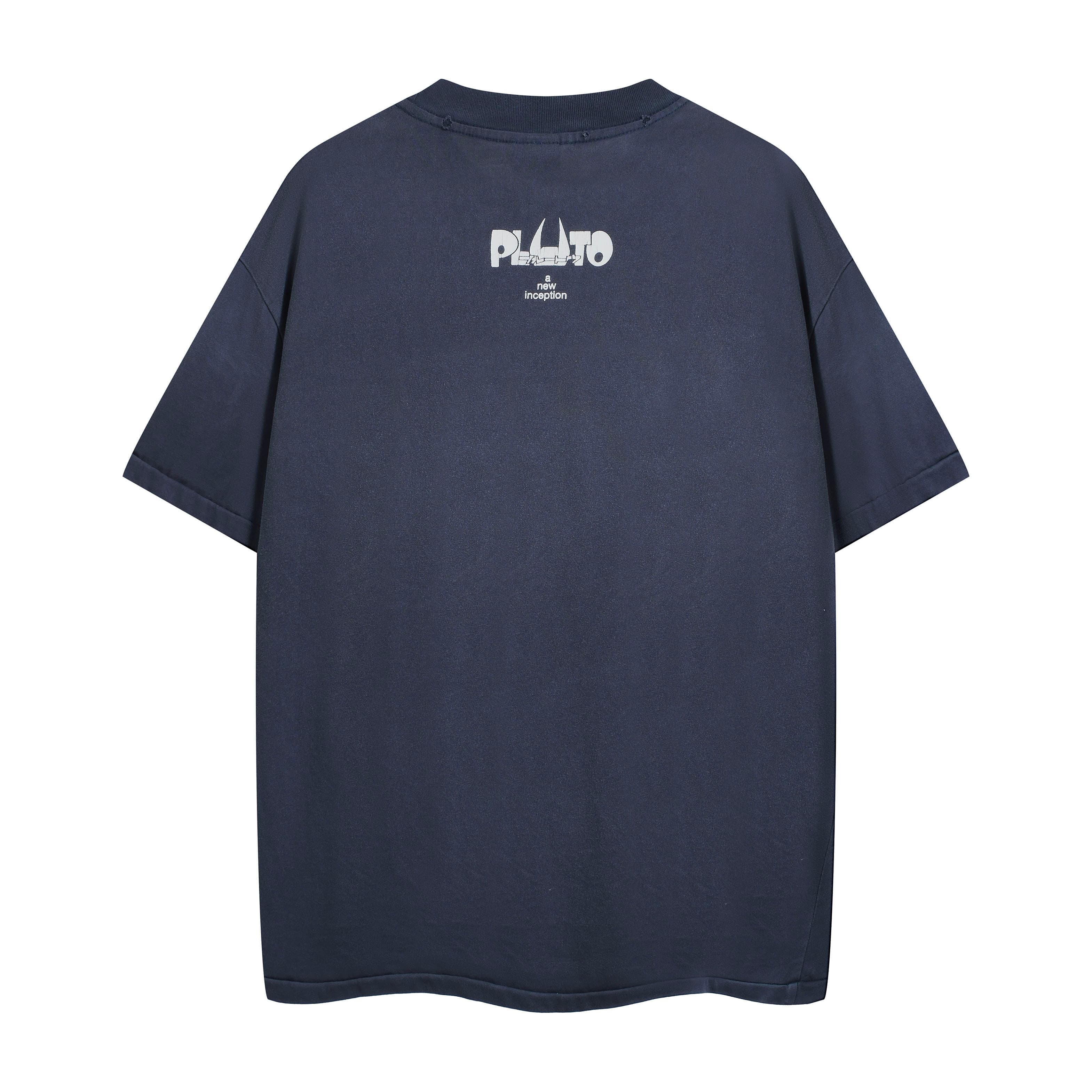 Pluto/Astro Boy Manga Panel Graphic Washed Navy T-Shirt