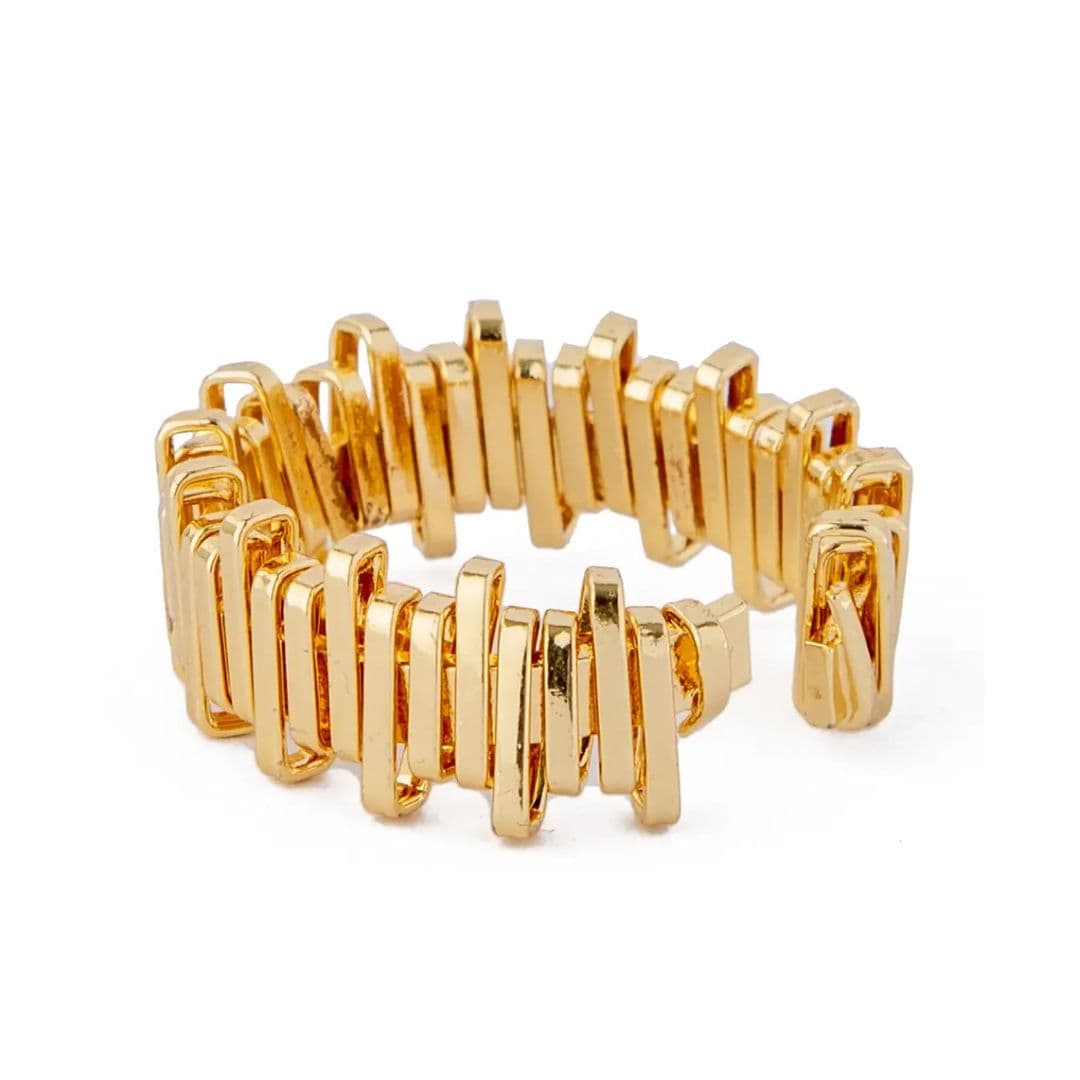 Modern unisex gold linear adjustable ring with stacked design
