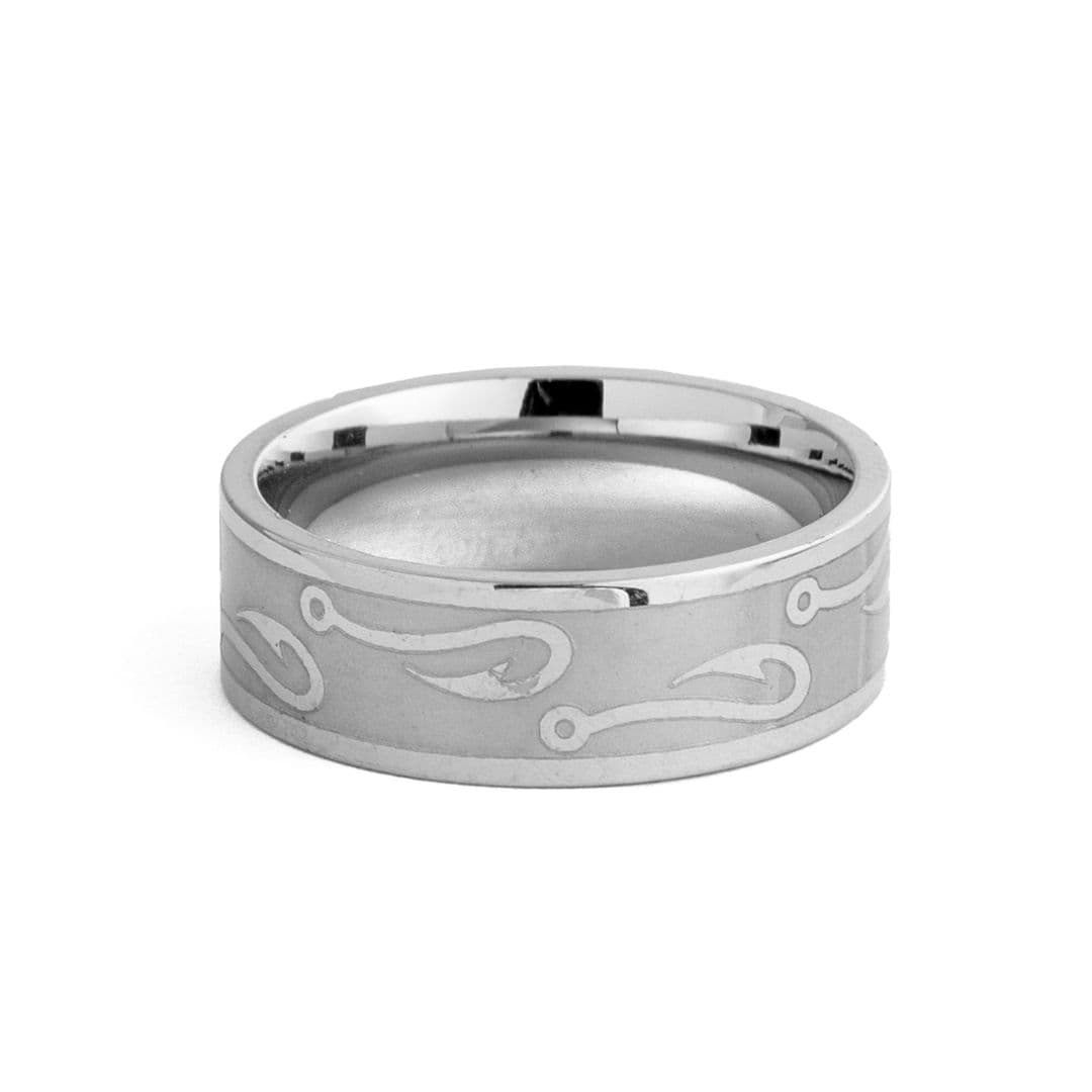 Silver band ring with a subtle repeating wave pattern.