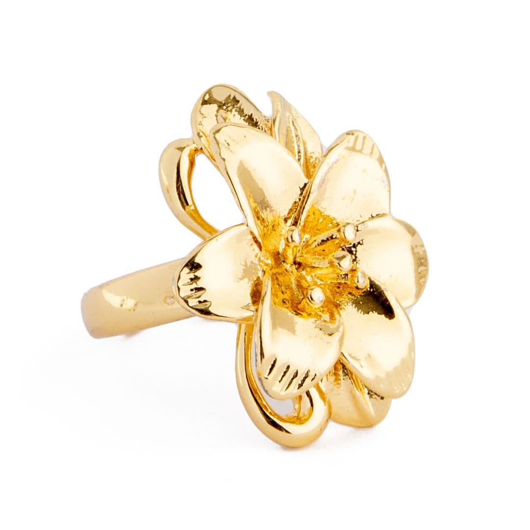 Gold floral ring for women with detailed flower design