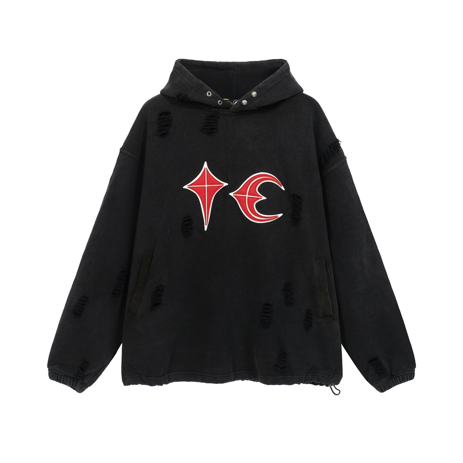 THUG CLUB Black Distressed Oversized Patch Hoodie